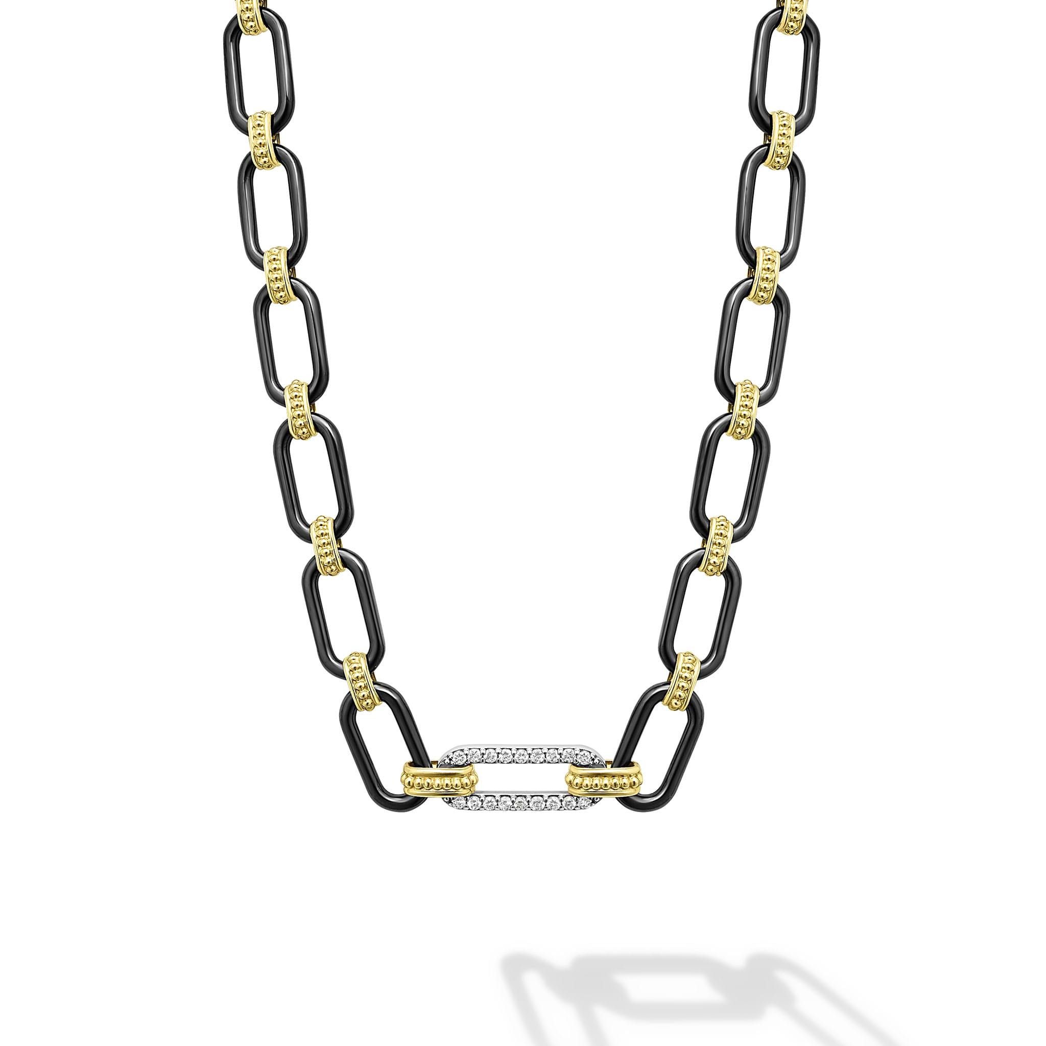 LAGOS 18K Gold & Black Diamond Station Link Necklace