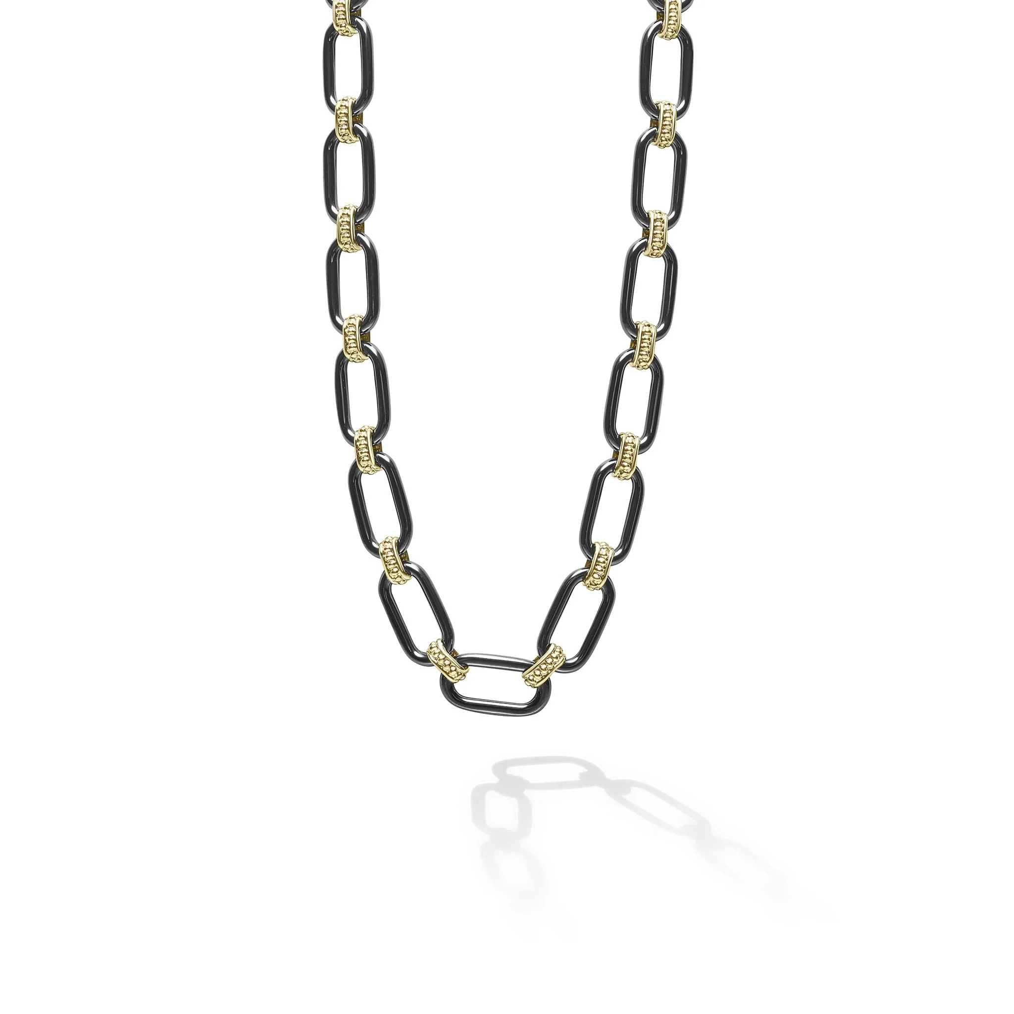 LAGOS Signature Caviar Yellow Gold & Black Ceramic Necklace