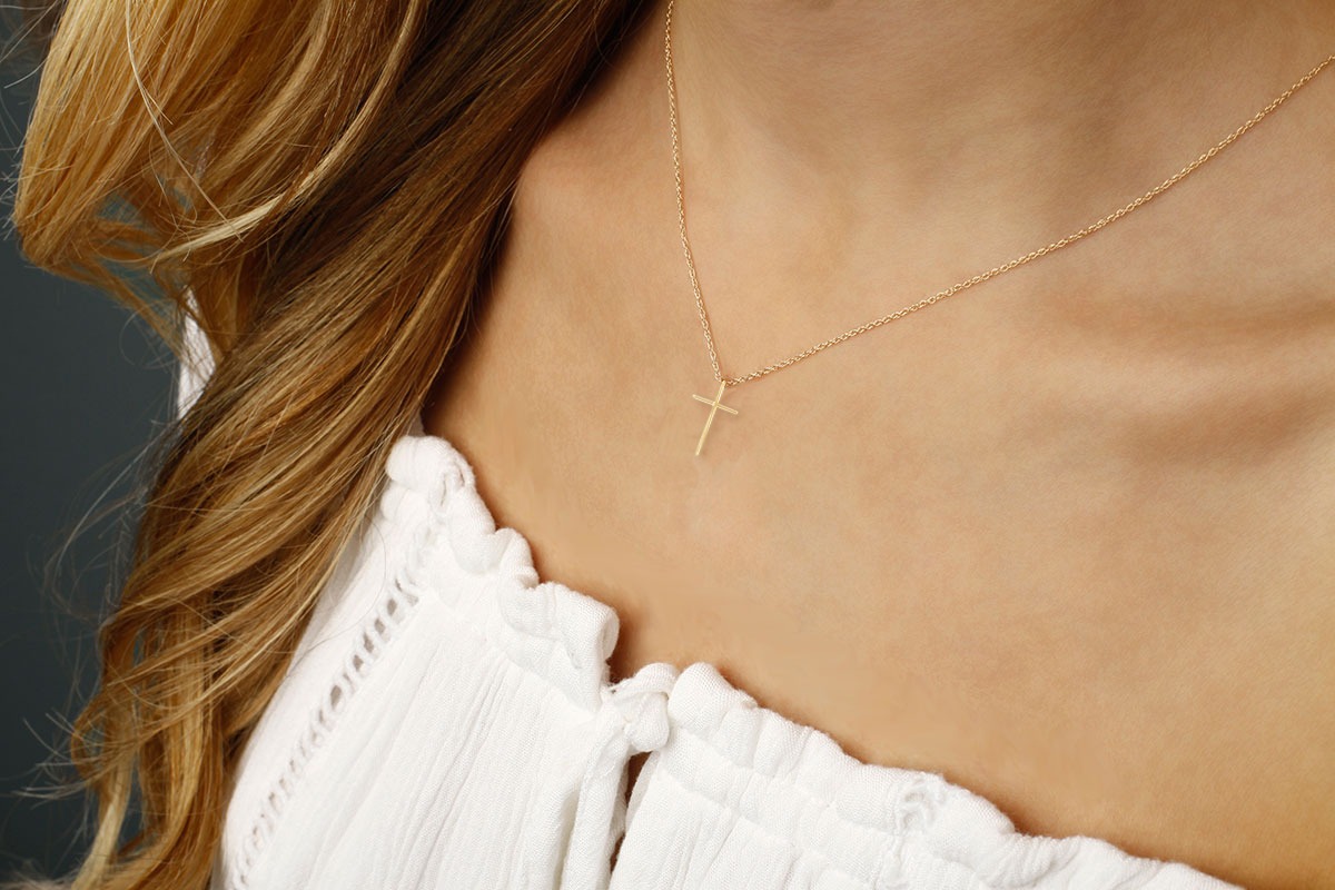 Aura By Martin Binder Yellow Gold Small Cross Necklace