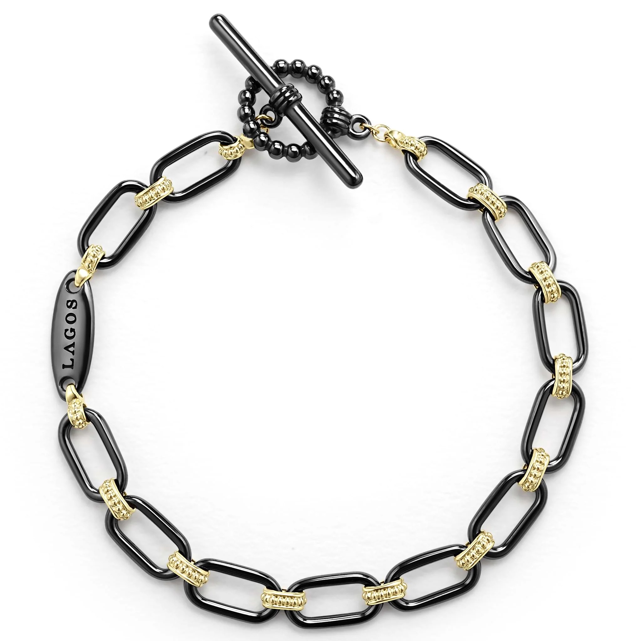 Lagos Signature Caviar Yellow Gold & Black Ceramic Bracelet
