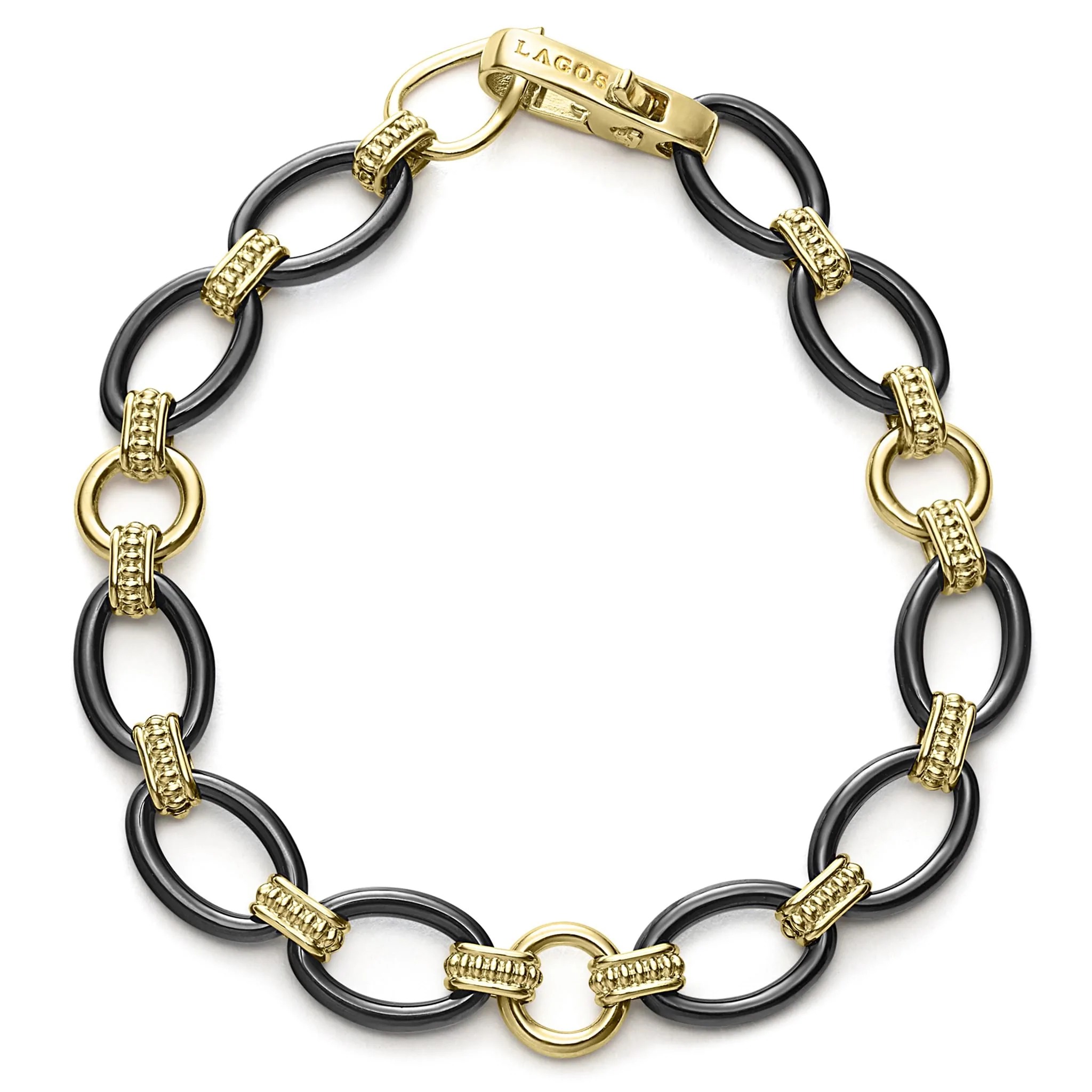 Lagos Gold & Black Caviar Ceramic Link Bracelet