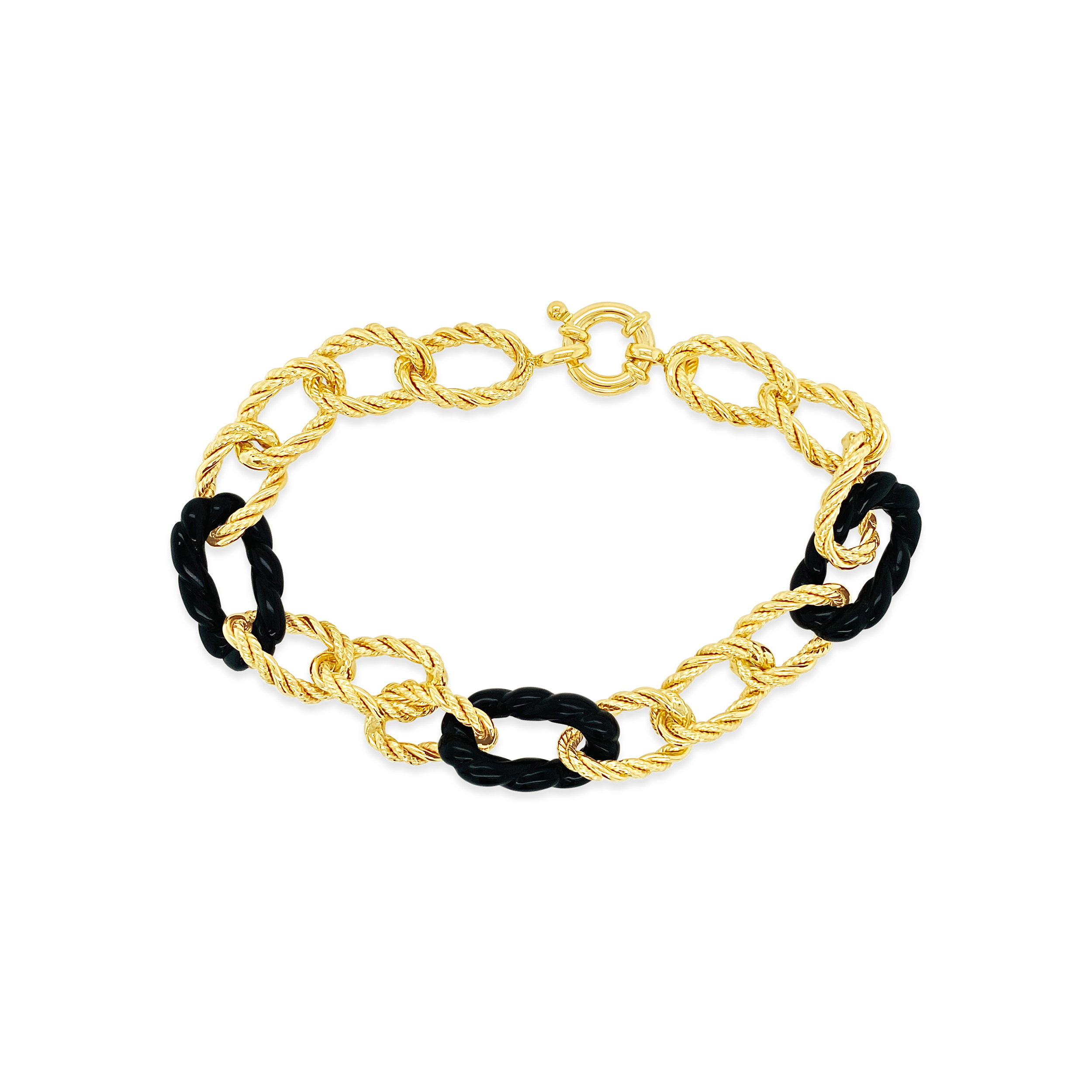 Estate By Martin Binder Gold & Black Onyx Twisted Link Bracelet