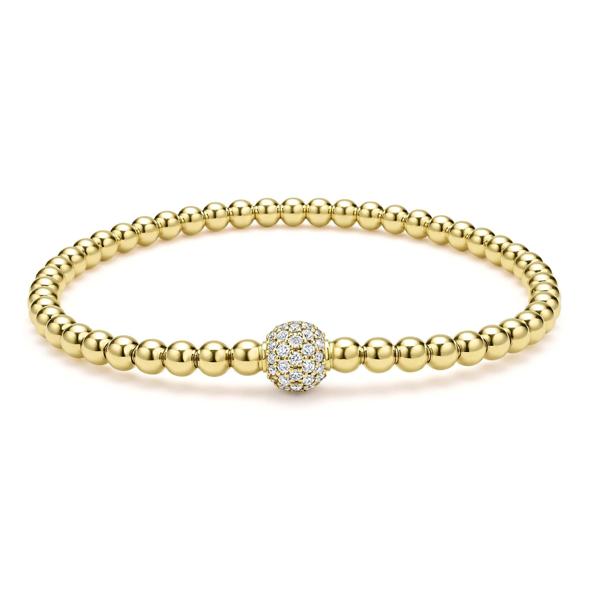 LAGOS Caviar Gold 18K Diamond 4mm Bead Bracelet