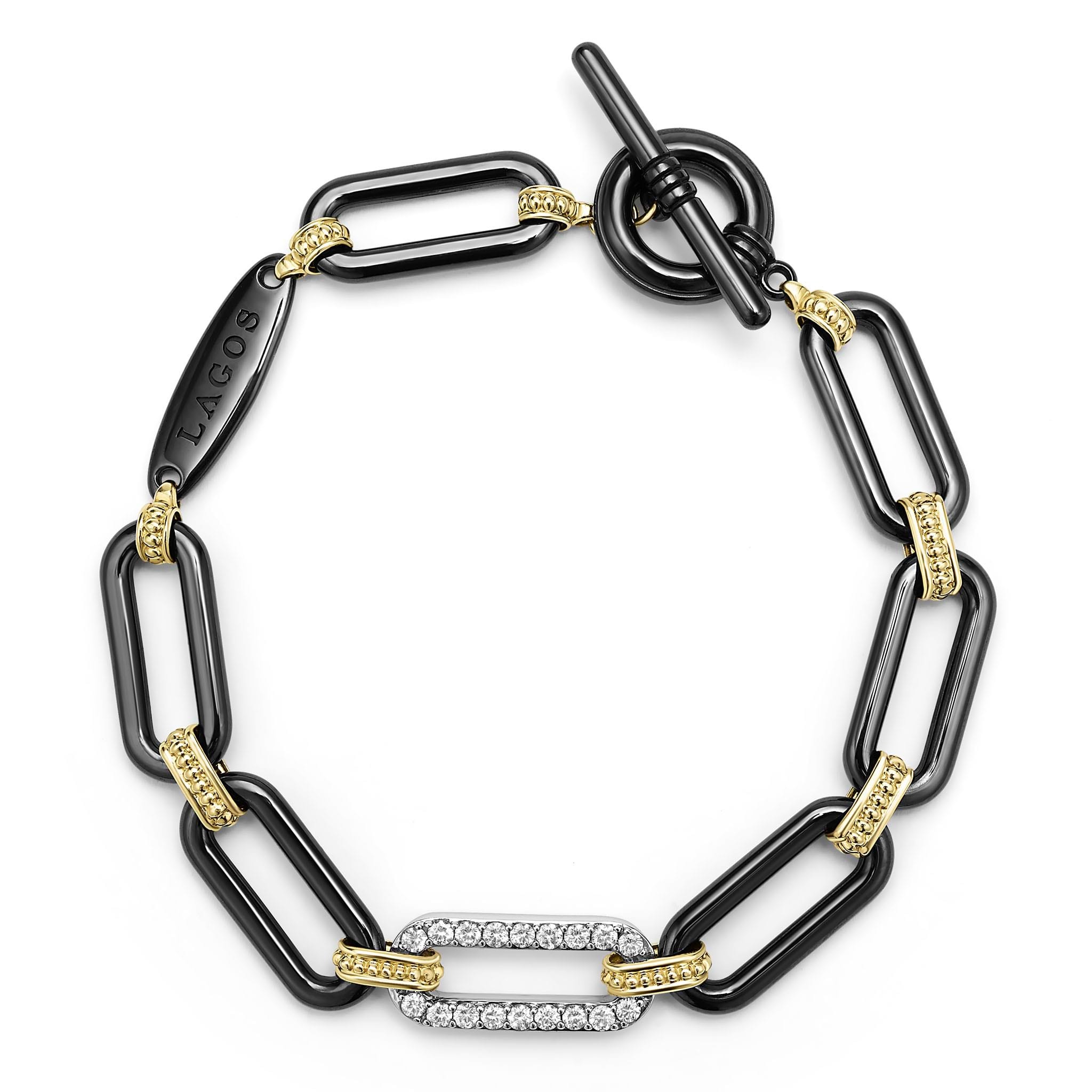 Lagos 18k Gold & Black Diamond Station Link Bracelet