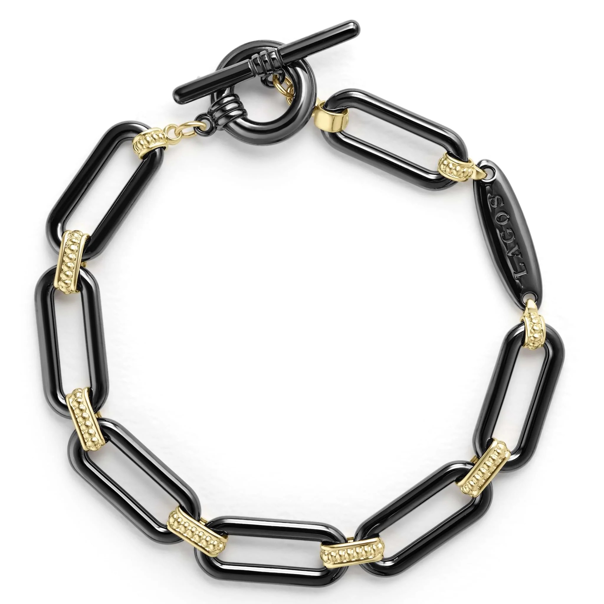 Lagos Signature Caviar Yellow Gold & Black Ceramic Bracelet