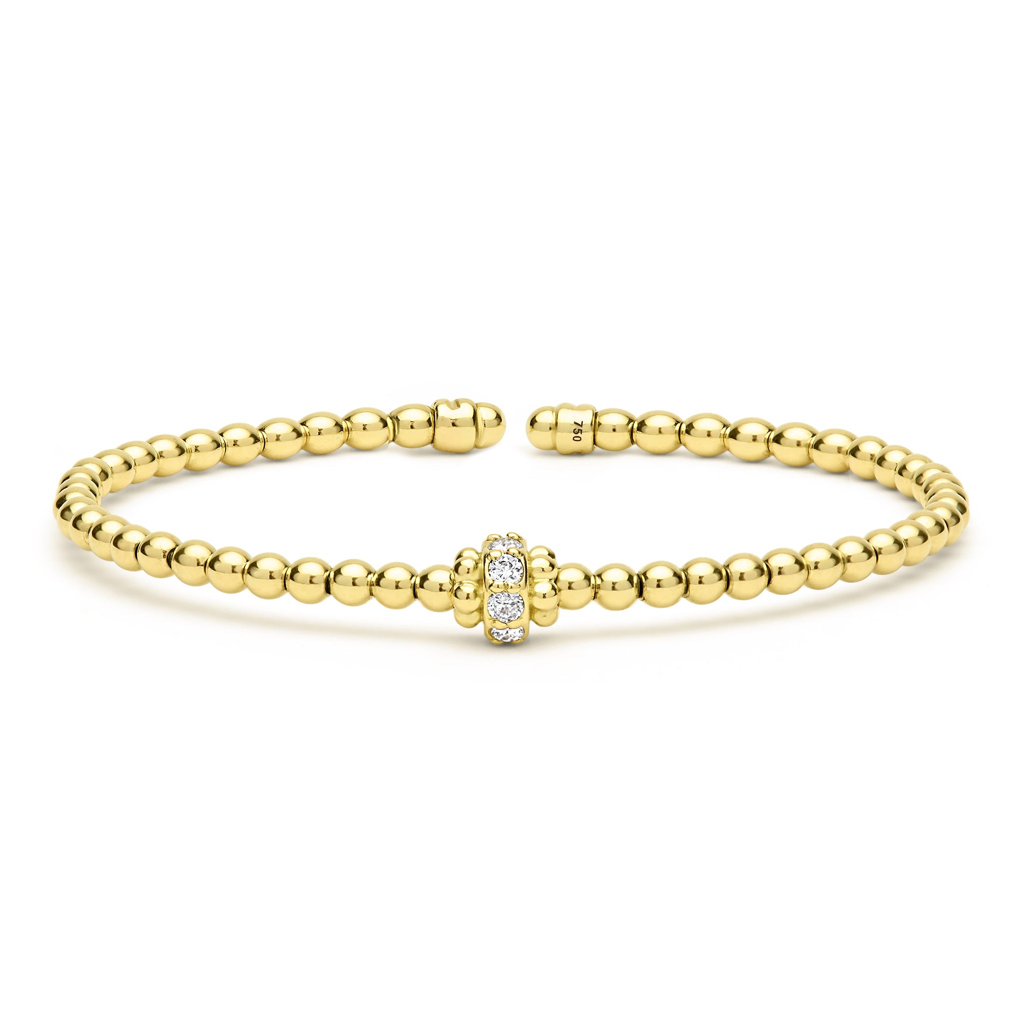 LAGOS Caviar Gold 18K 3mm Beaded Diamond Rondelle Cuff Bracelet