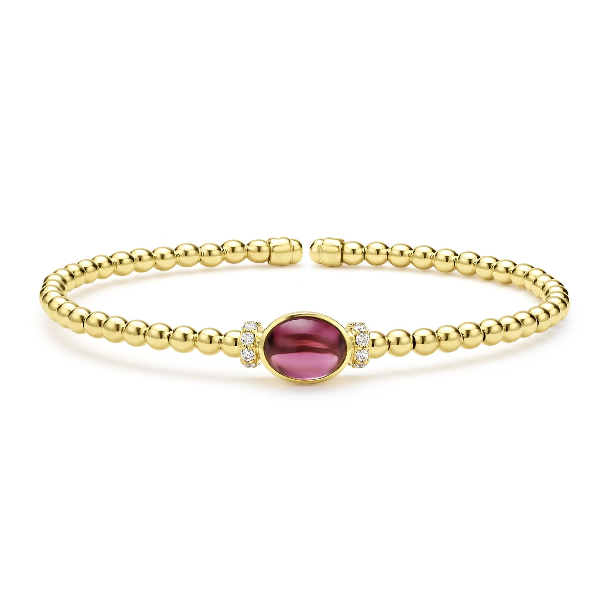 LAGOS Caviar Gold 18K Rhodolite Garnet Beaded Diamond Cuff Bracelet