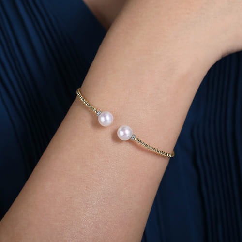Gabriel & Co. Bujukan Diamond & Pearl Split Bangle Bracelet