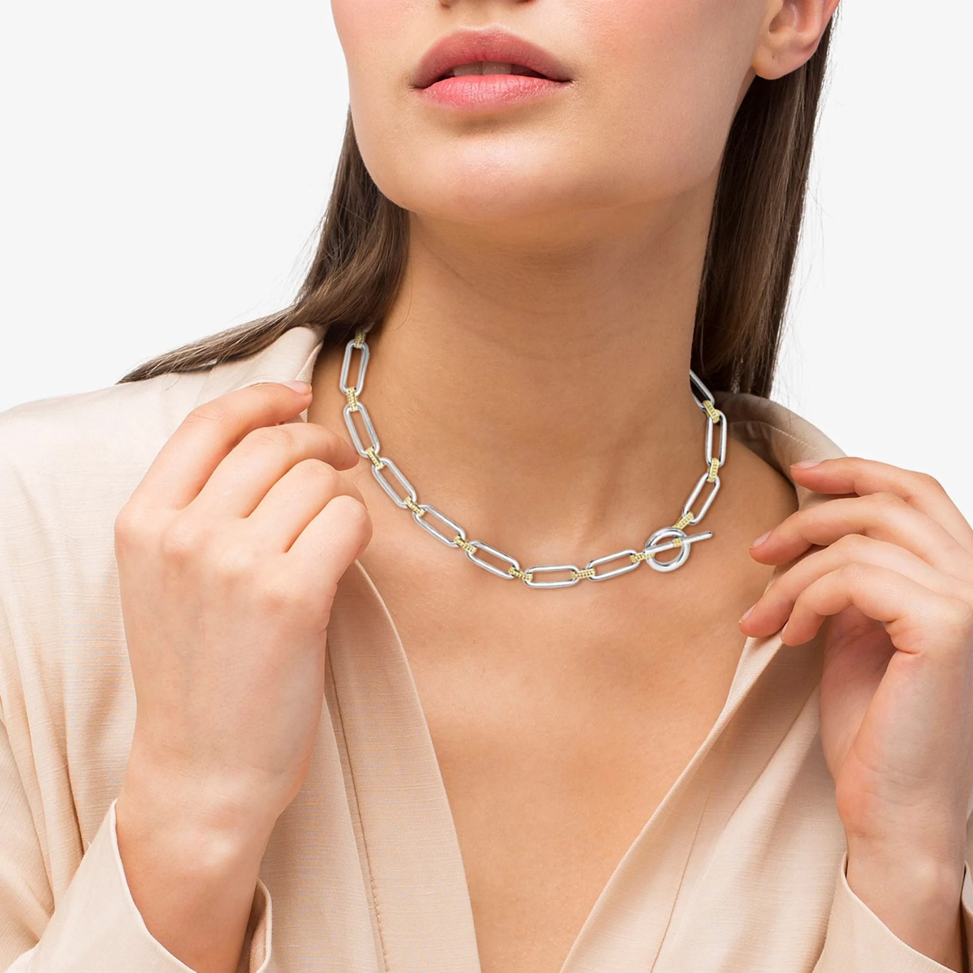 Lagos Signature Caviar Two Tone Link Necklace