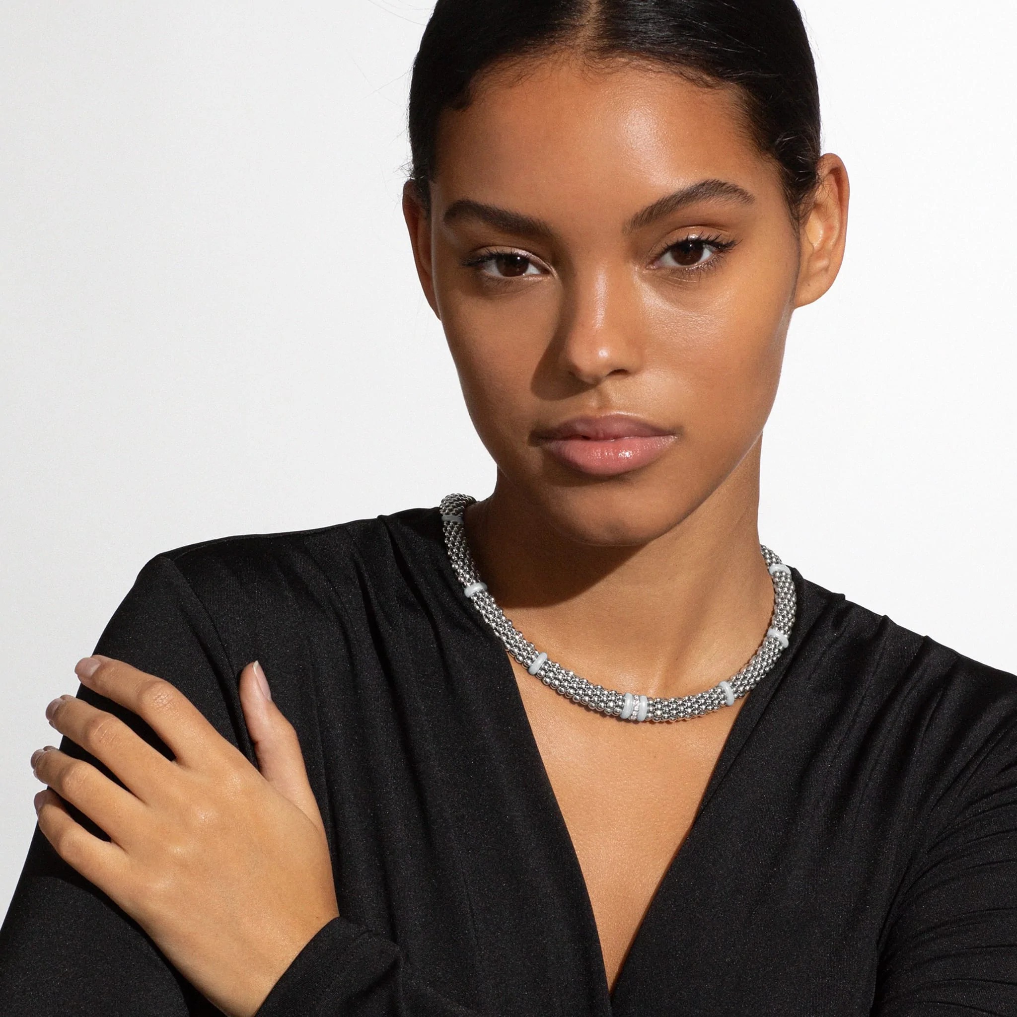 Lagos White Caviar Single Station Diamond Caviar Necklace