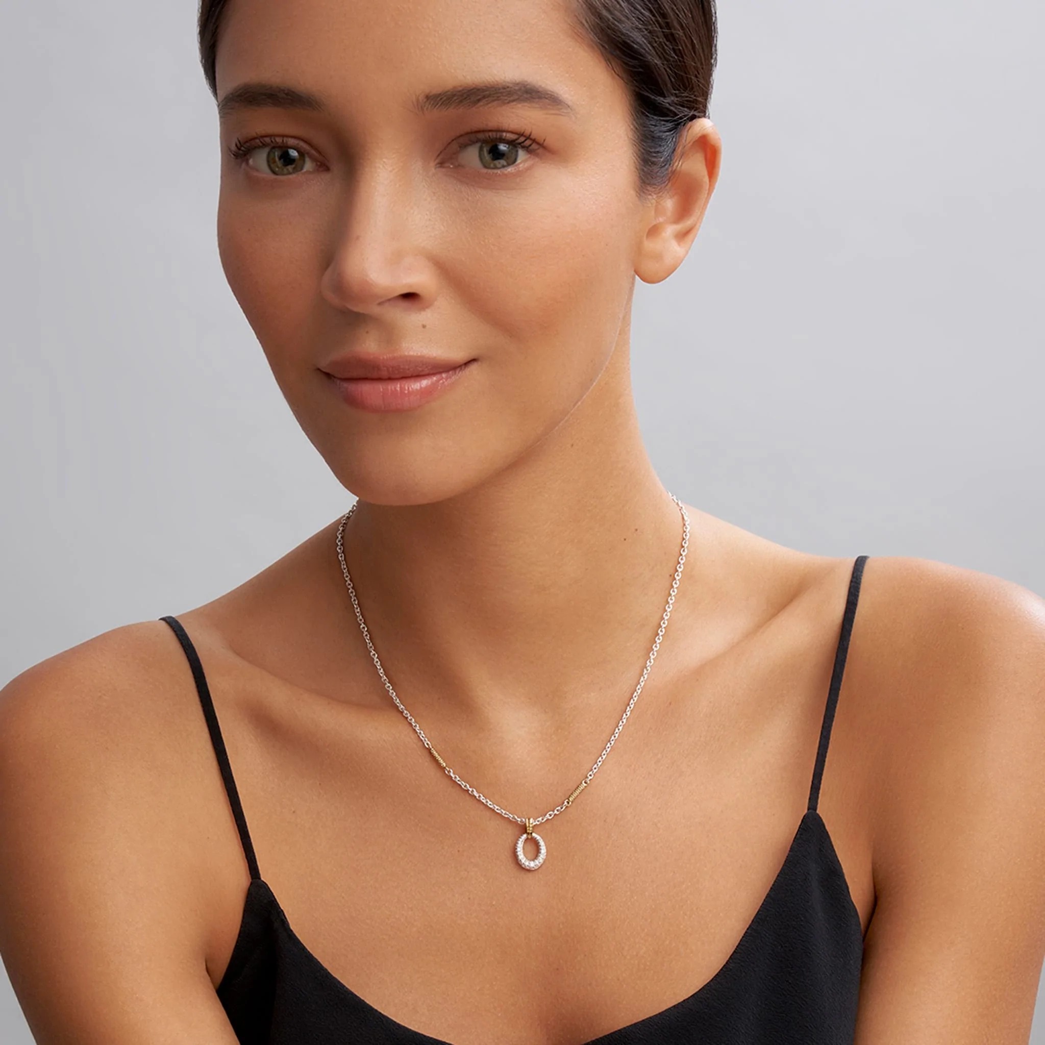 Lagos Caviar Lux Two Tone Oval Diamond Pendant Necklace
