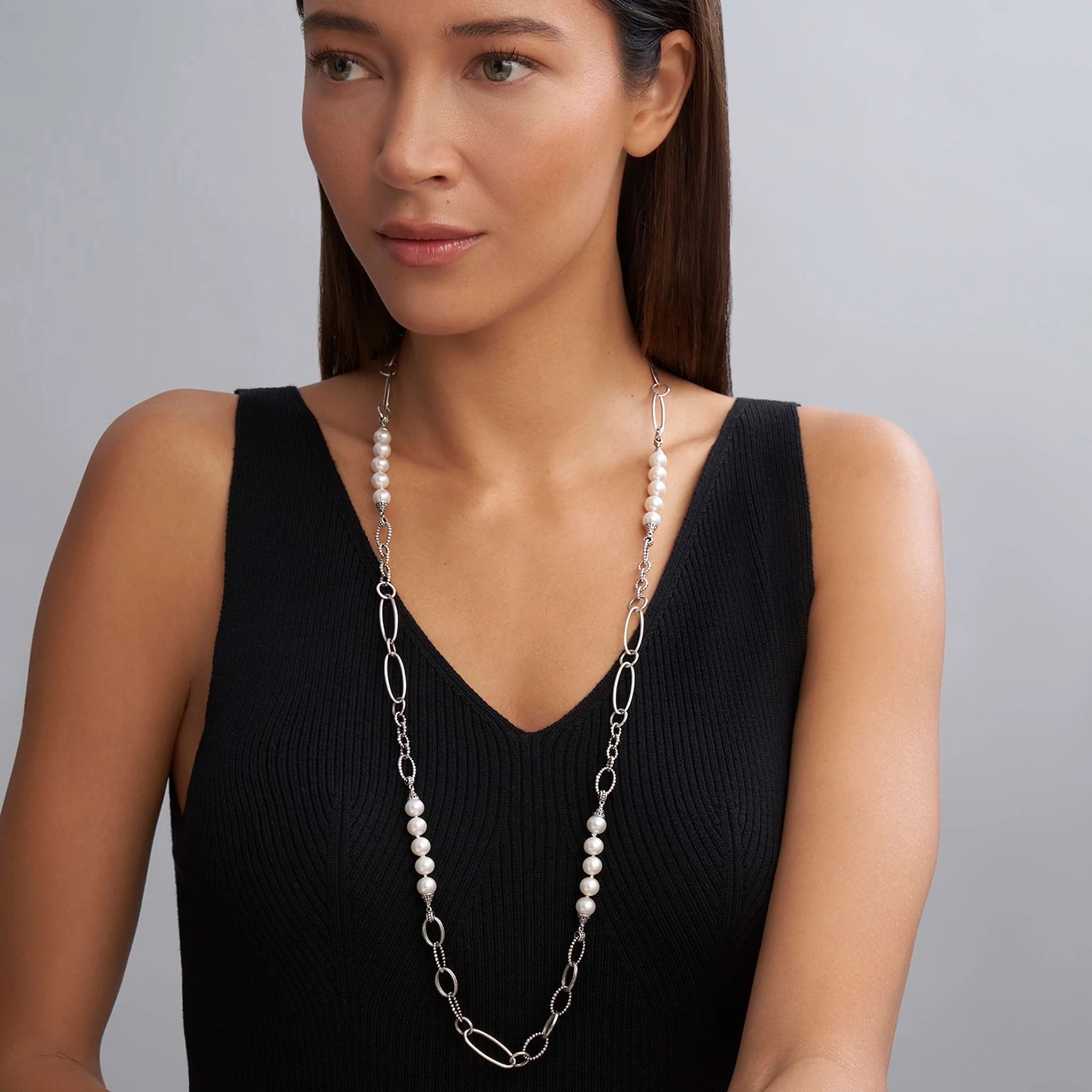 Lagos Luna Caviar Pearl Link Necklace
