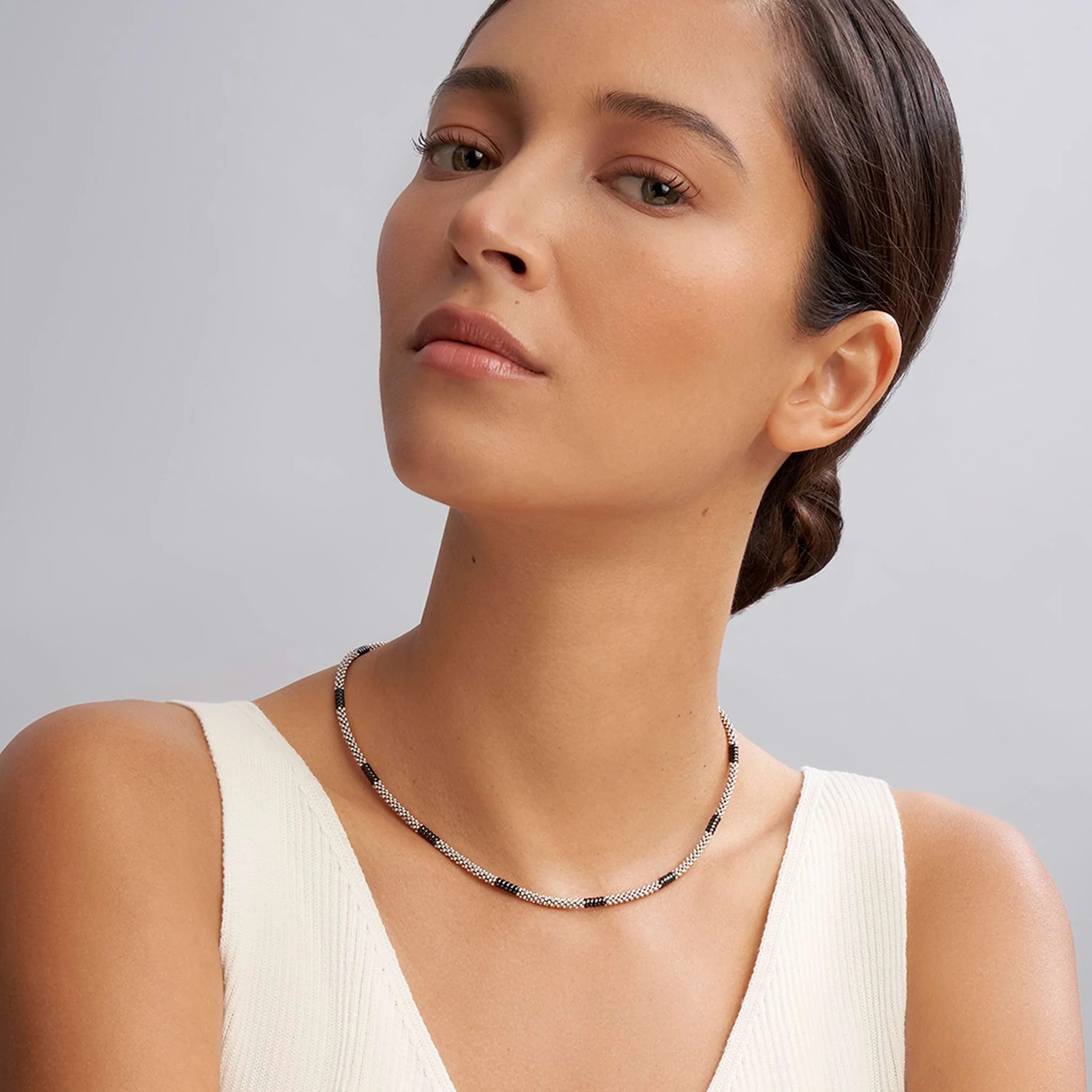 Lagos Black Caviar Silver Station Ceramic Beaded Necklace