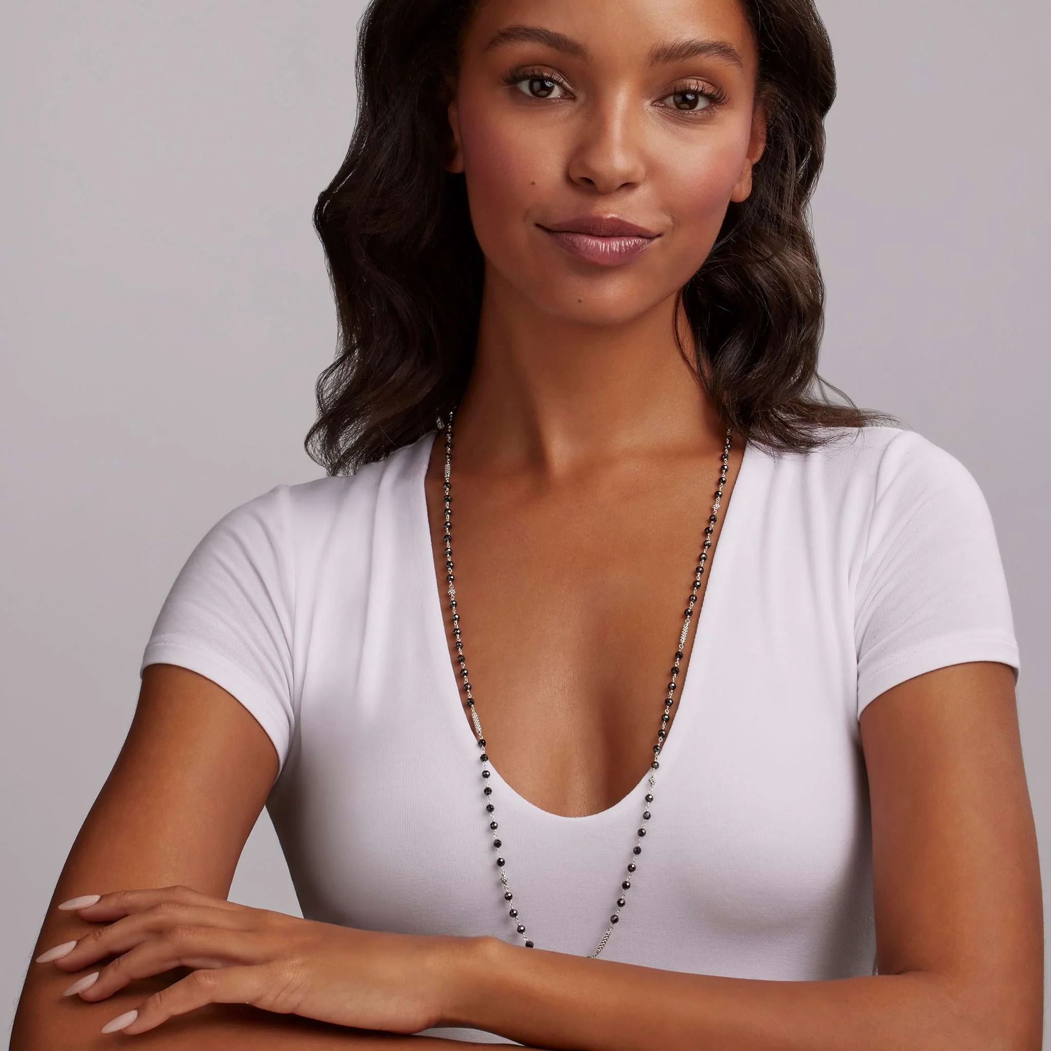 Lagos Caviar Icon Black Ceramic Beaded Chain Long Necklace