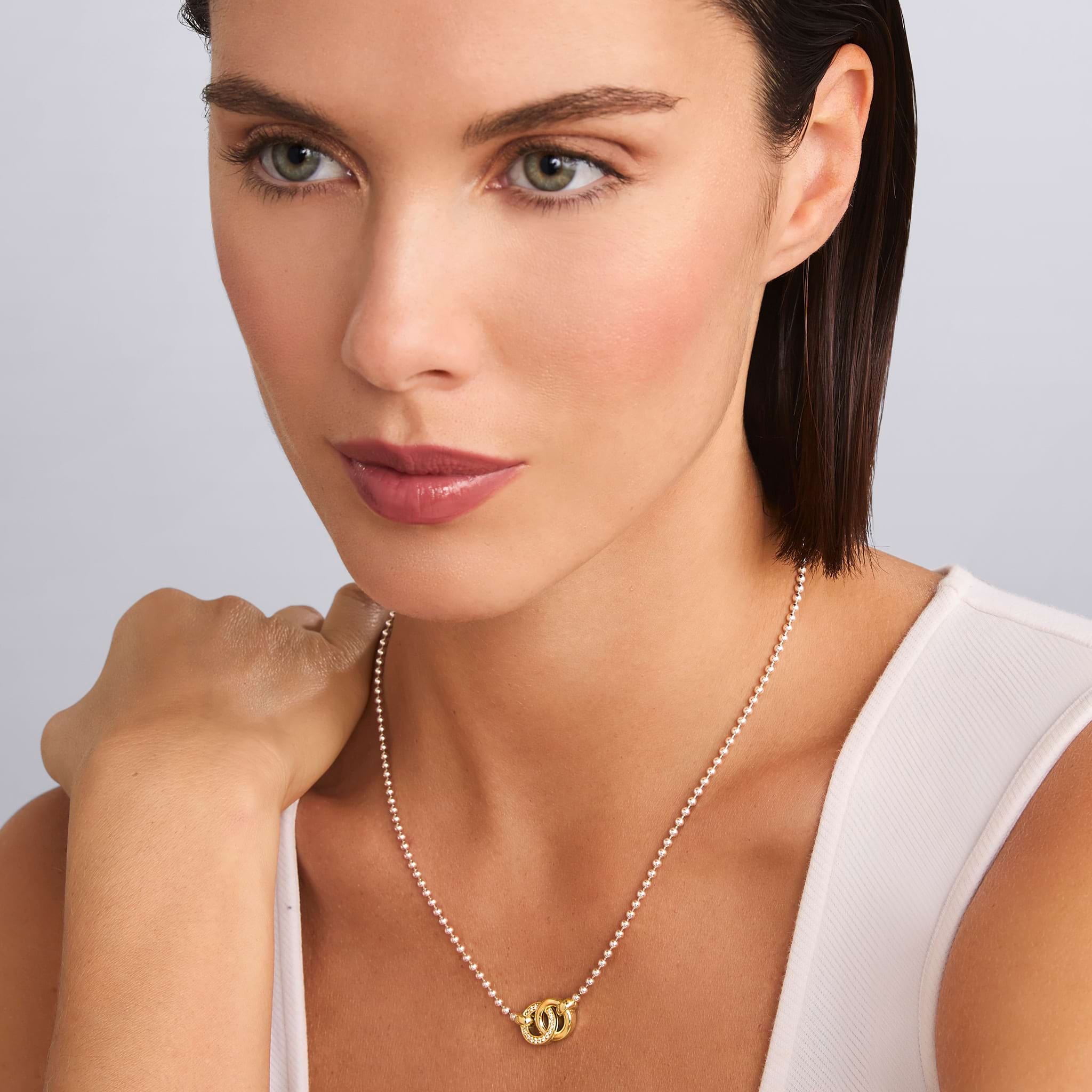 Lagos Signature Caviar Two-tone Interlocking Diamond Necklace