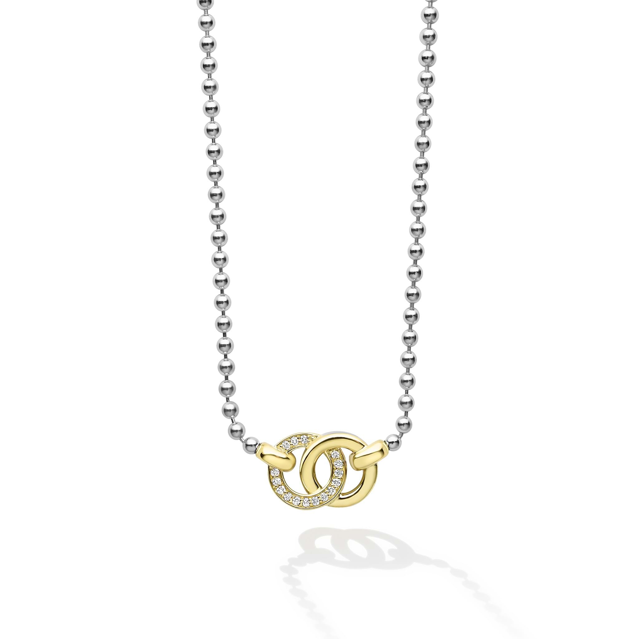 Lagos Signature Caviar Two-tone Interlocking Diamond Necklace