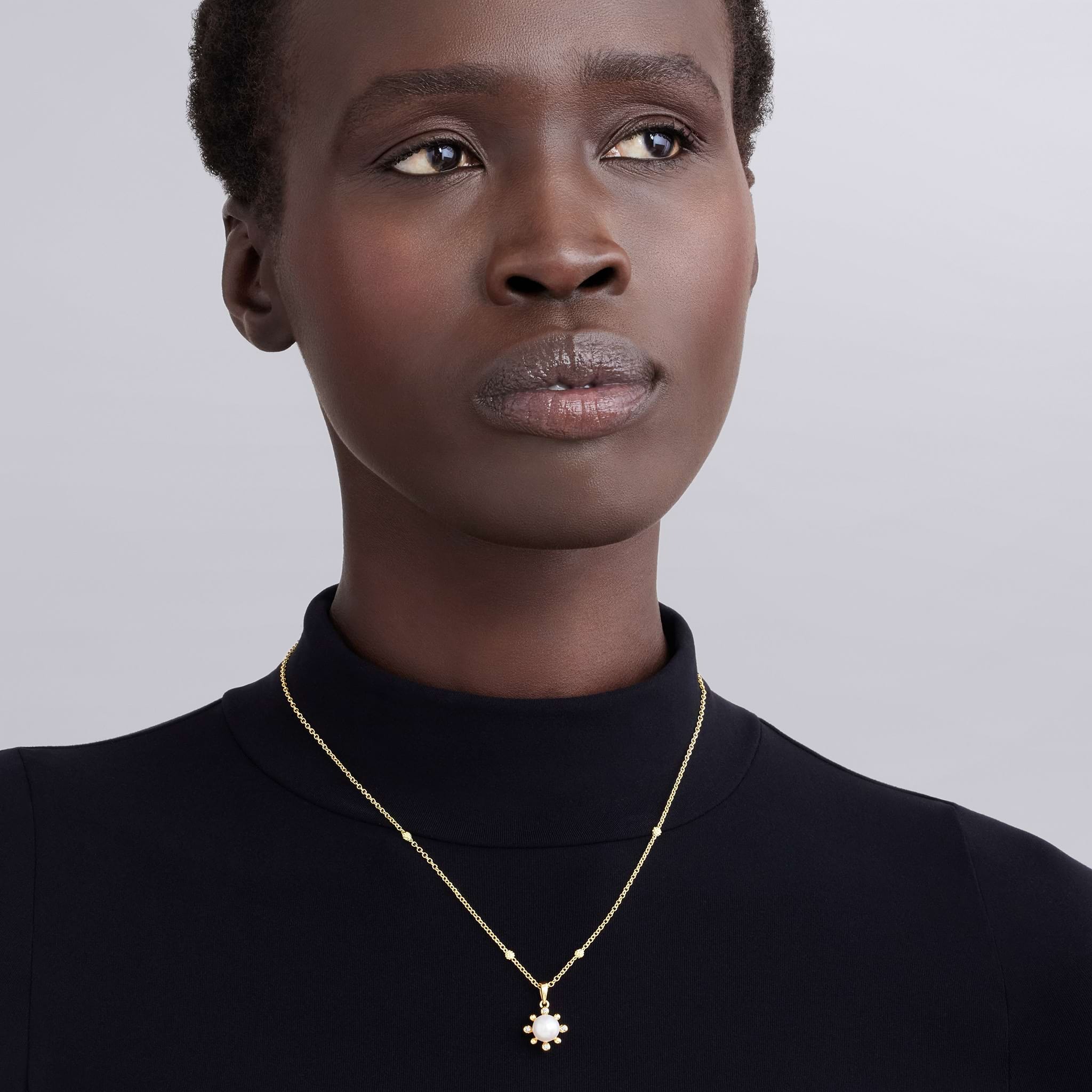 Lagos Luna 18k Gold Fleur Pearl Diamond Pendant Necklace