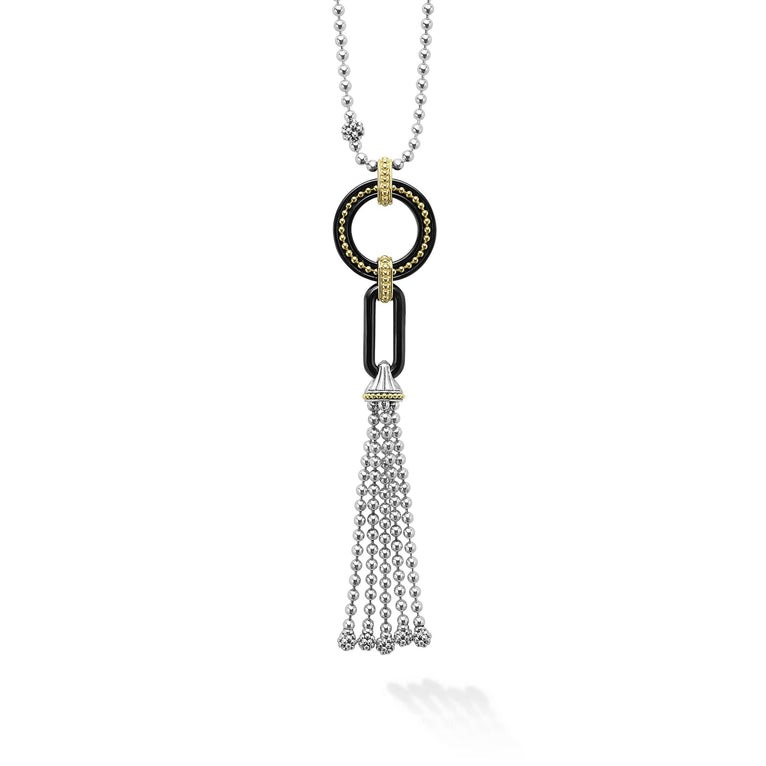 Lagos Black Caviar Two-tone Tassel Pendant Necklace