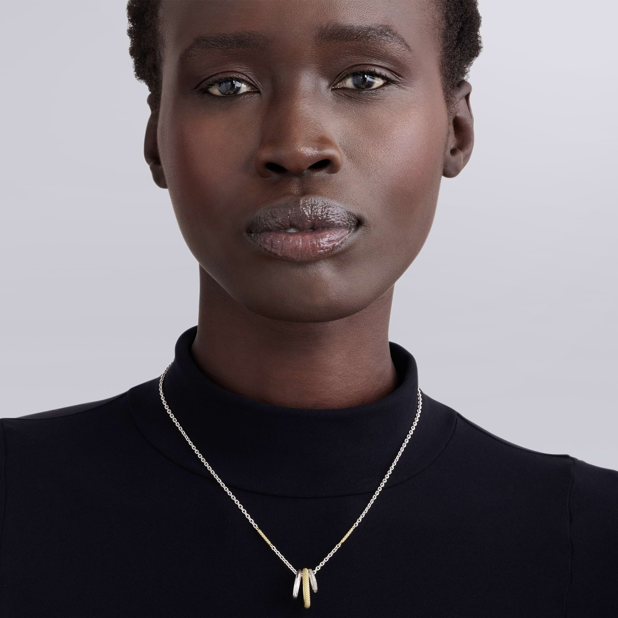 Lagos Caviar Lux Two-tone Three Ring Diamond Pendant Necklace