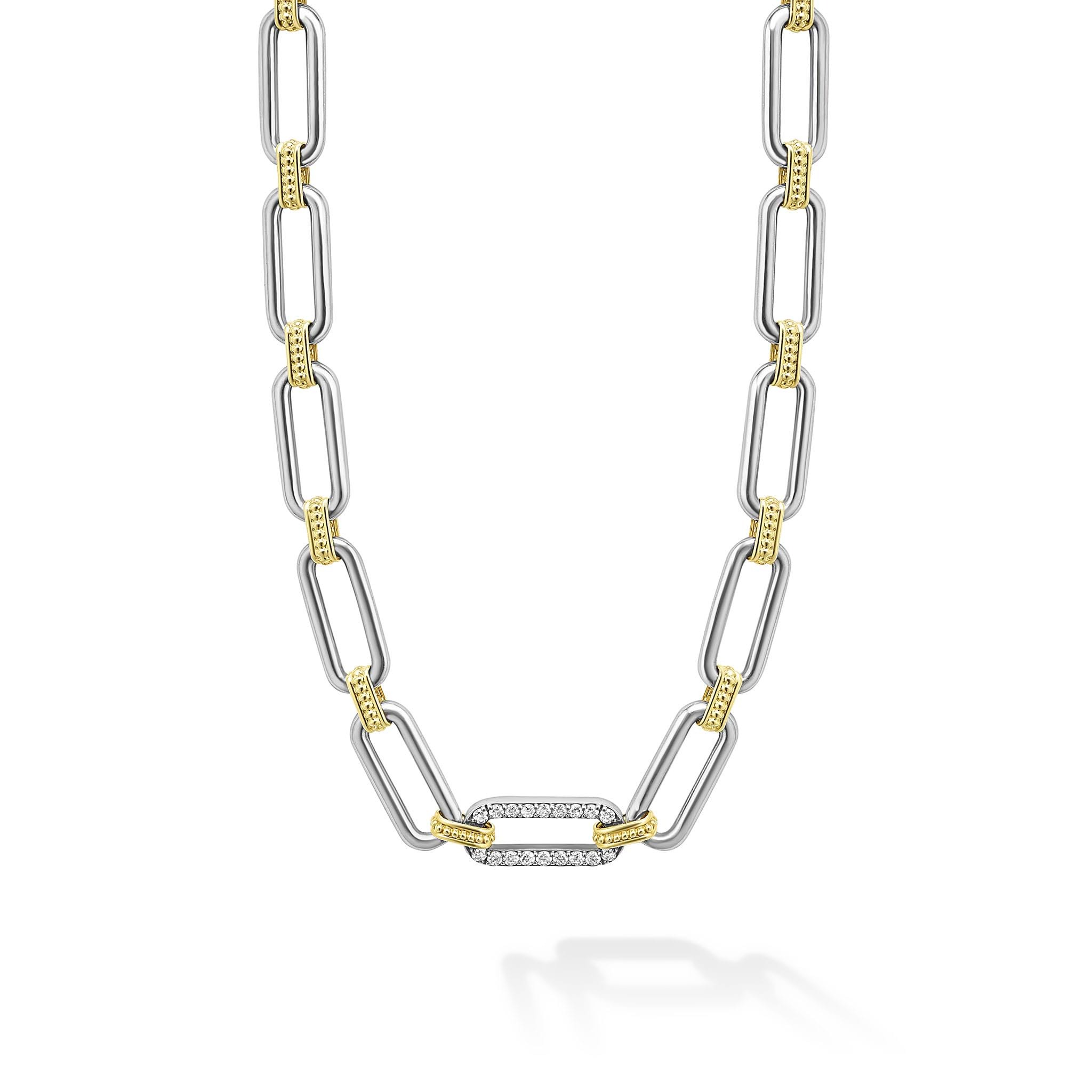 LAGOS Two-Tone Link Single Station Diamond Necklace