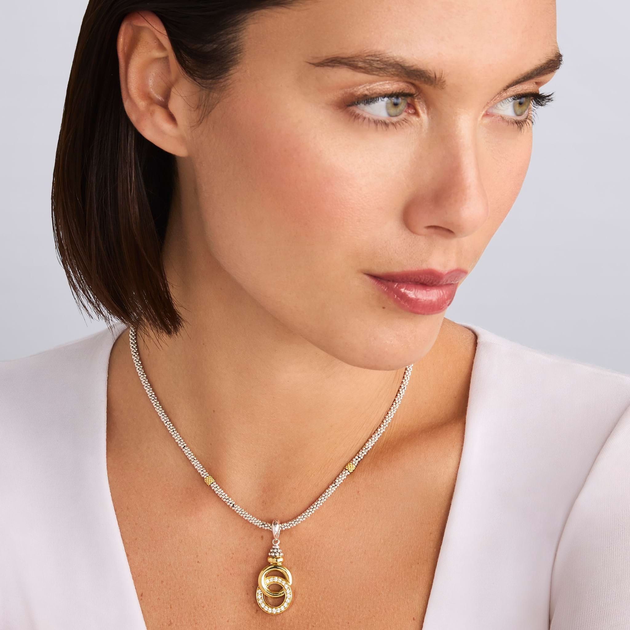 LAGOS Signature Caviar Two-Tone Interlocking Diamond Necklace