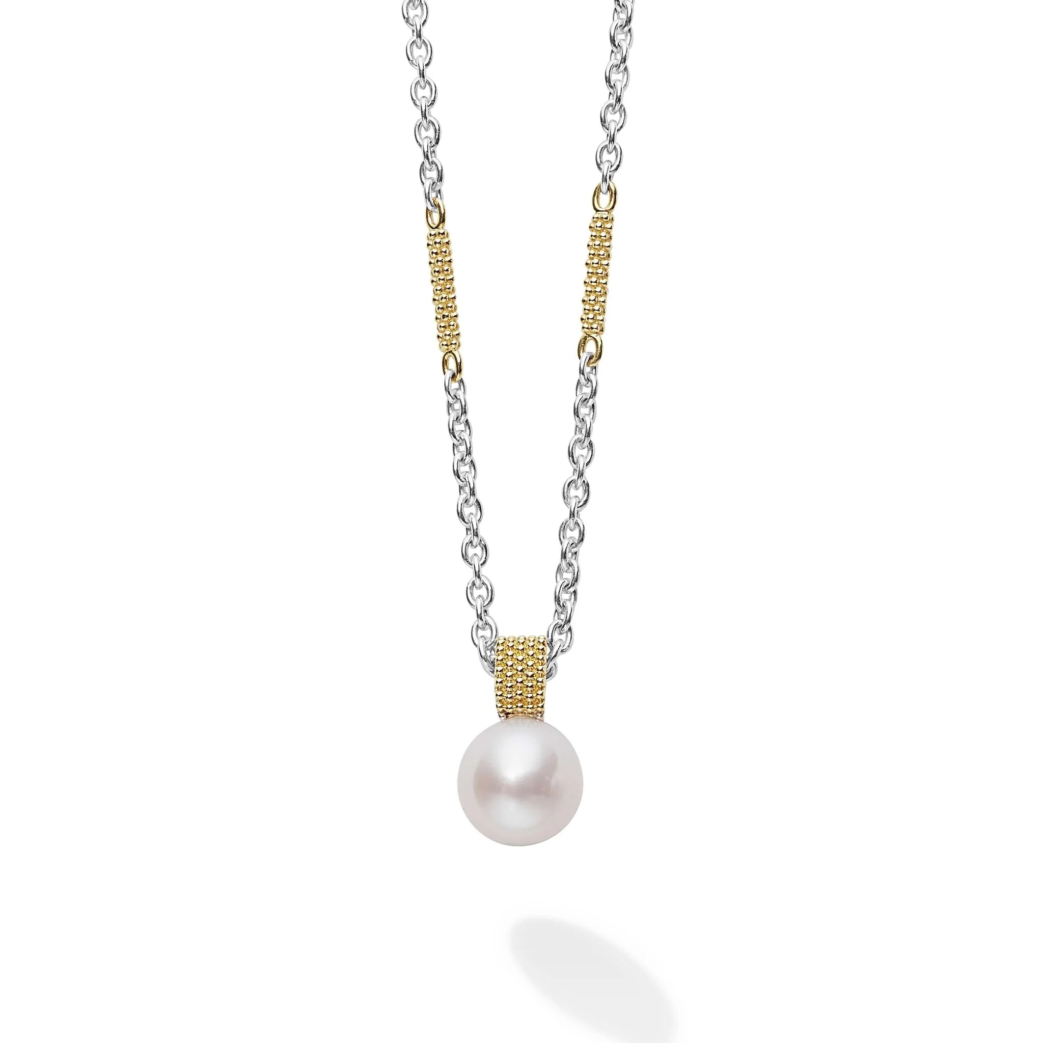 Lagos Luna Two-tone Caviar Beaded Pearl Pendant Necklace