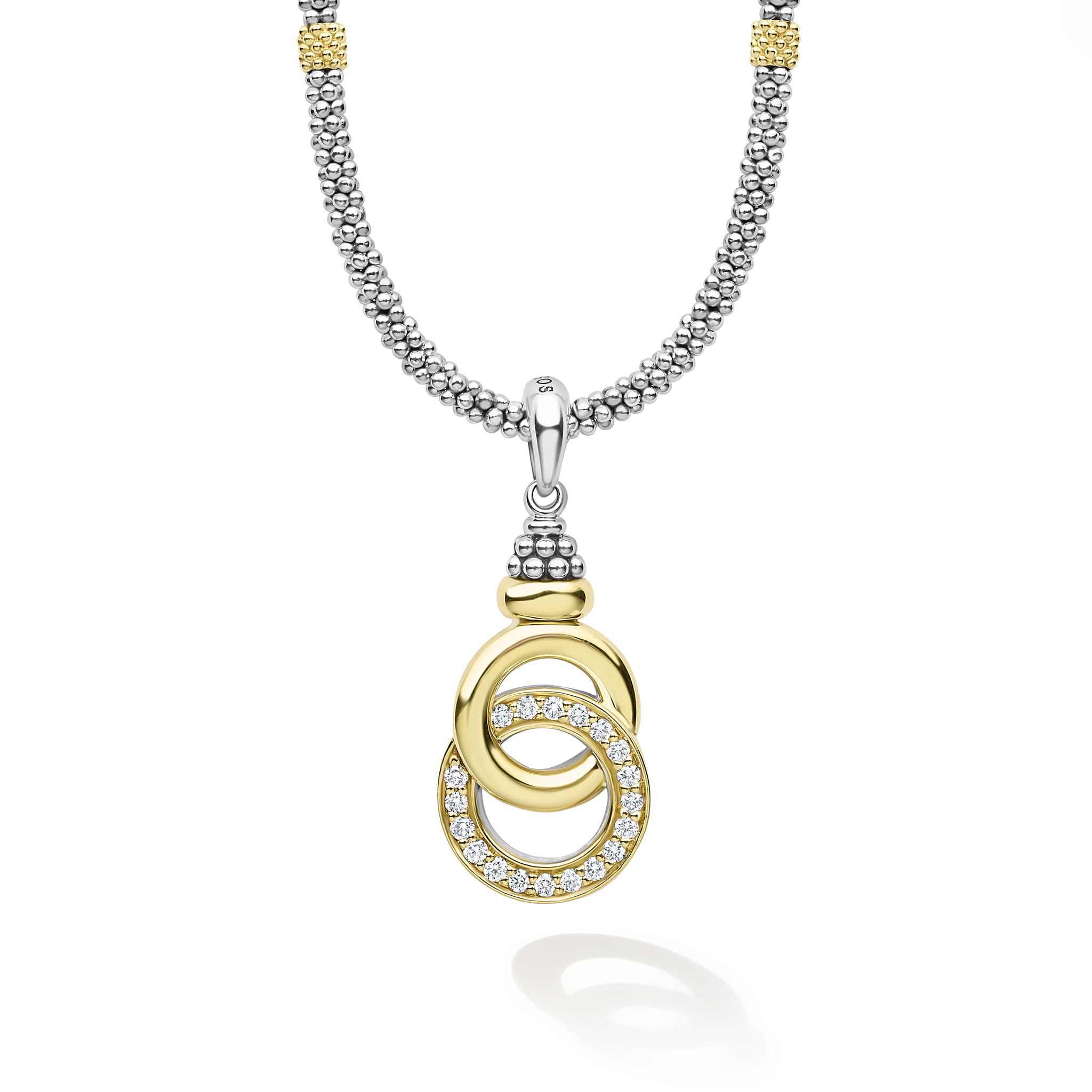 LAGOS Signature Caviar Two-Tone Interlocking Diamond Necklace
