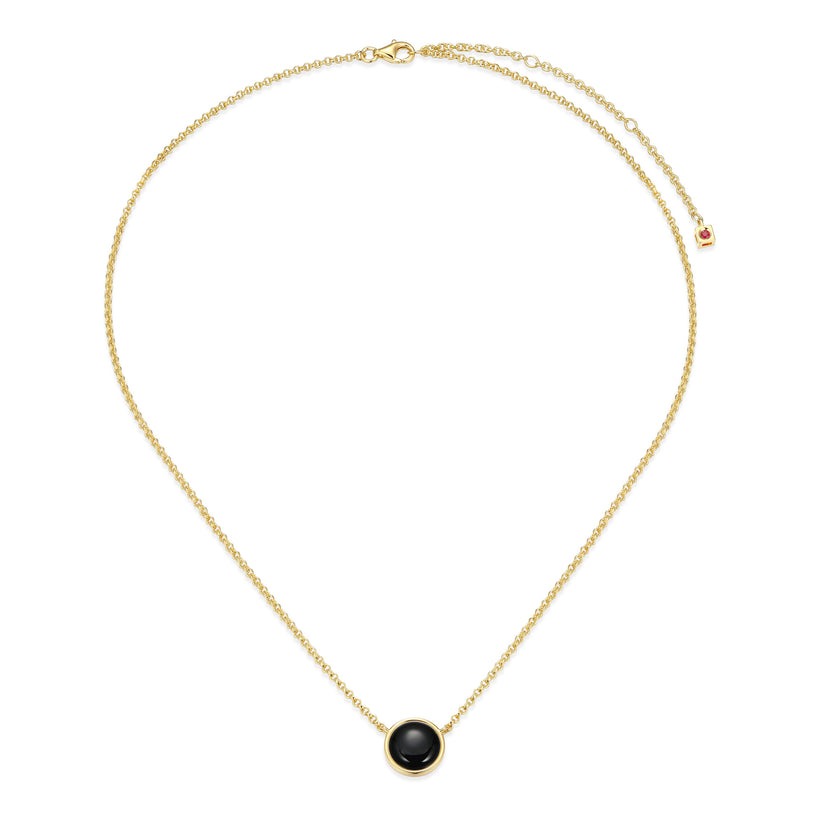 Elle Lustre Button Black Agate Pendant Necklace