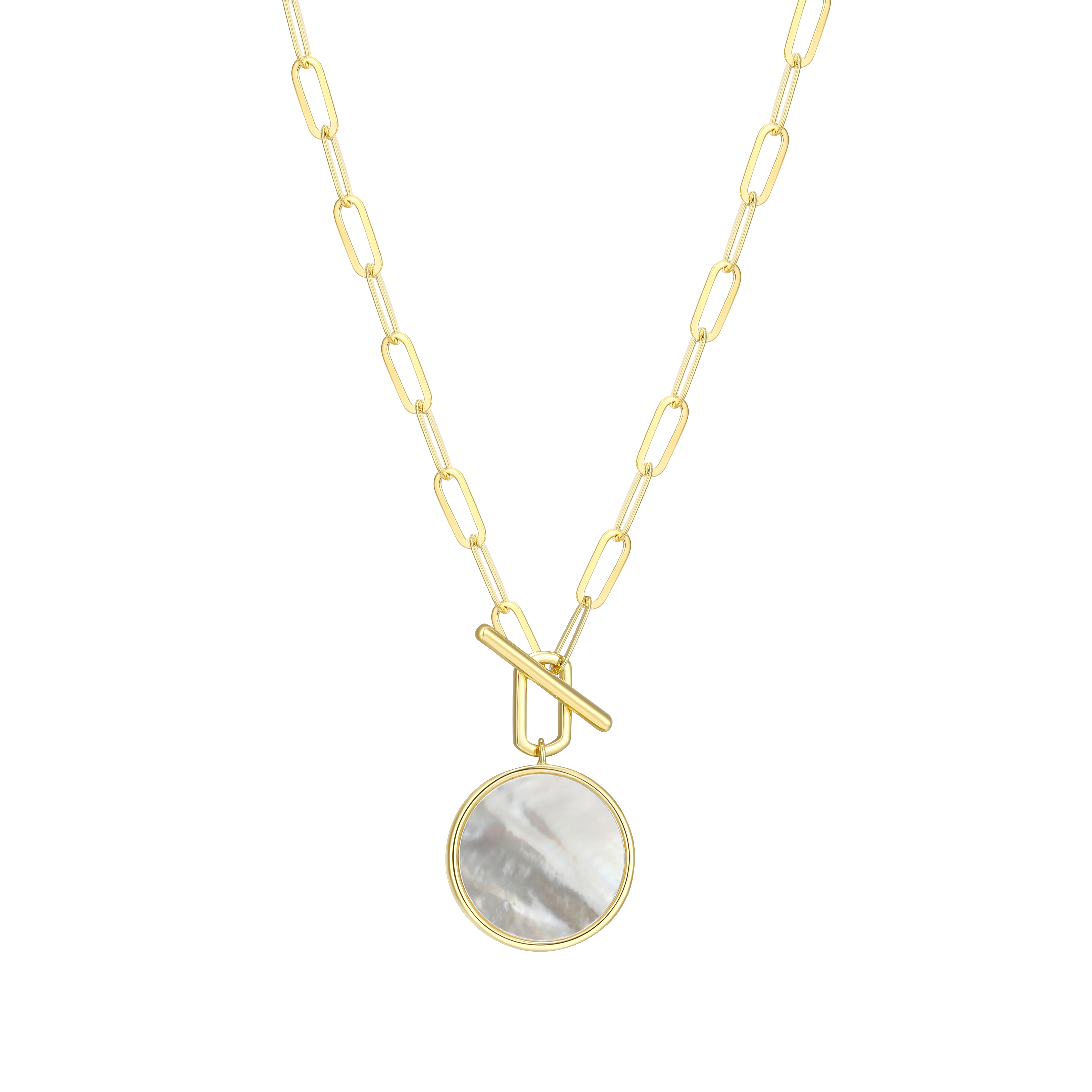 Elle Lustre Button Mother of Pearl Toggle Necklace