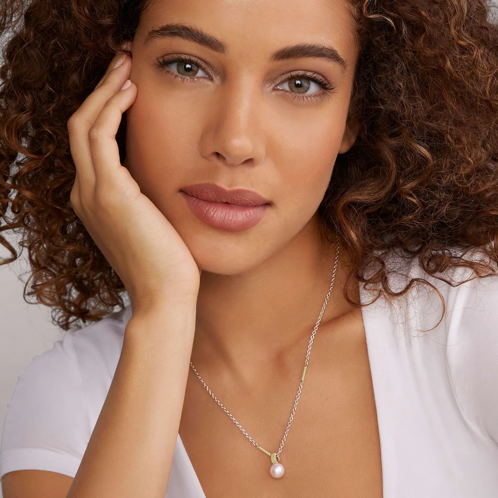LAGOS Luna Two-Tone Caviar Beaded Pearl Pendant Necklace