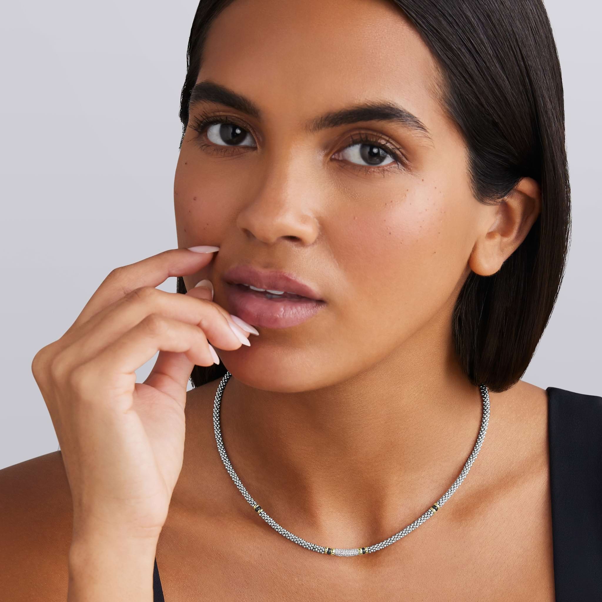 LAGOS Black Caviar Two-Tone Ceramic Diamond Necklace