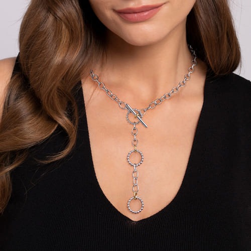 Gabriel & Co. Boutique Silver Bujukan Two-Tone Y Lariat Link Necklace
