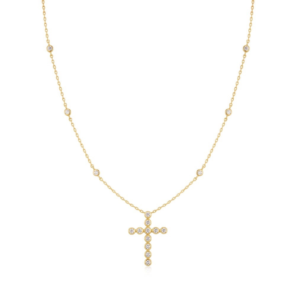 Ania Haie Bezel-Set Station Cross Necklace