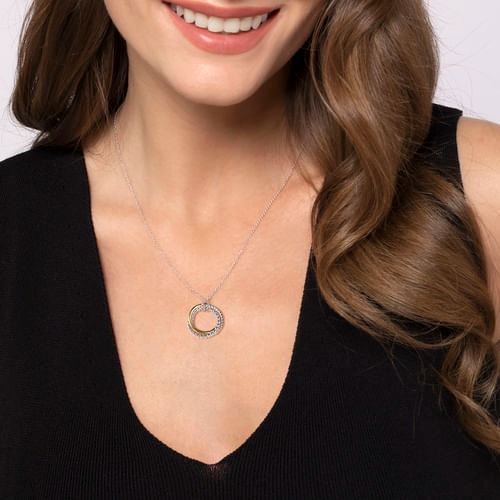 Gabriel & Co. Bujukan Silver Two-Tone Twisted Rope Multi Circle Pendant Necklace