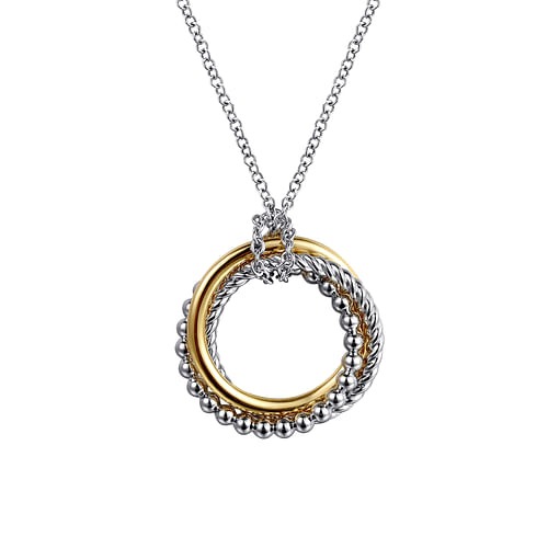 Gabriel & Co. Bujukan Silver Two-Tone Twisted Rope Multi Circle Pendant Necklace