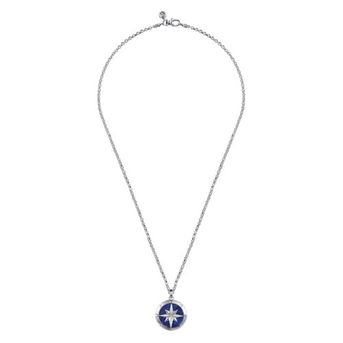 Gabriel & Co. Men Fashion Polaris Diamond & Lapis Compass Pendant Necklace