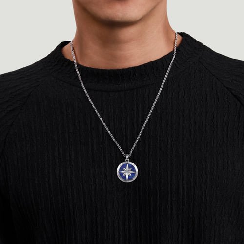Gabriel & Co. Men Fashion Polaris Diamond & Lapis Compass Pendant Necklace