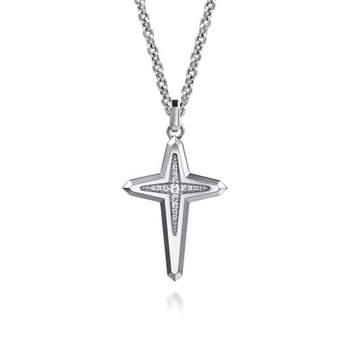 Gabriel & Co. Men Fashion Modern Relics Diamond Cross Pendant Necklace
