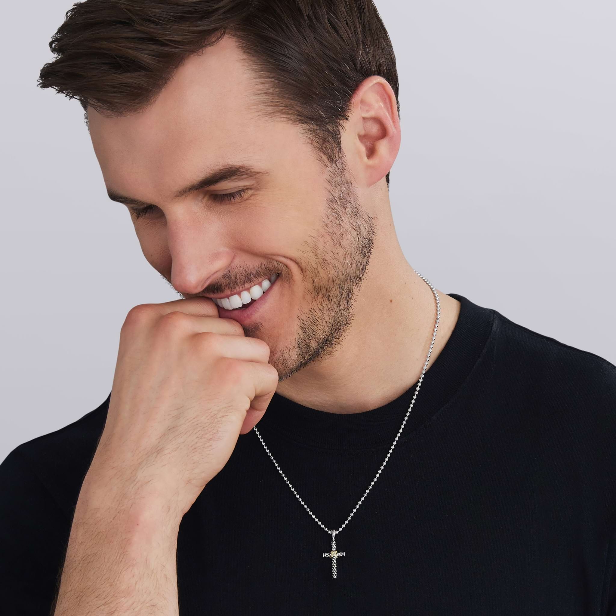 LAGOS Men's Anthem Two-Tone Beaded Diamond Cross Amulet