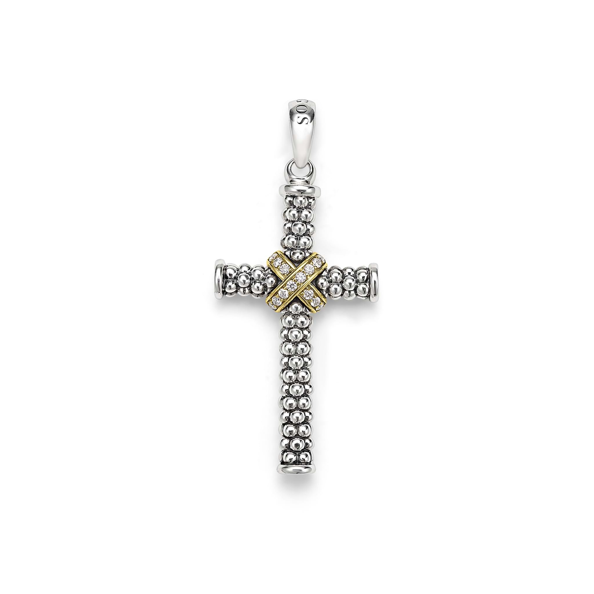 LAGOS Men's Anthem Two-Tone Beaded Diamond Cross Amulet