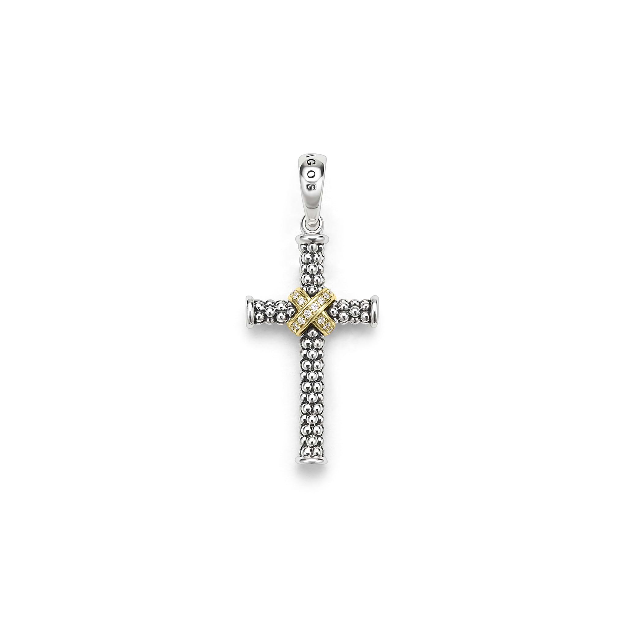 LAGOS Men's Anthem Small Two-Tone Diamond Cross Amulet