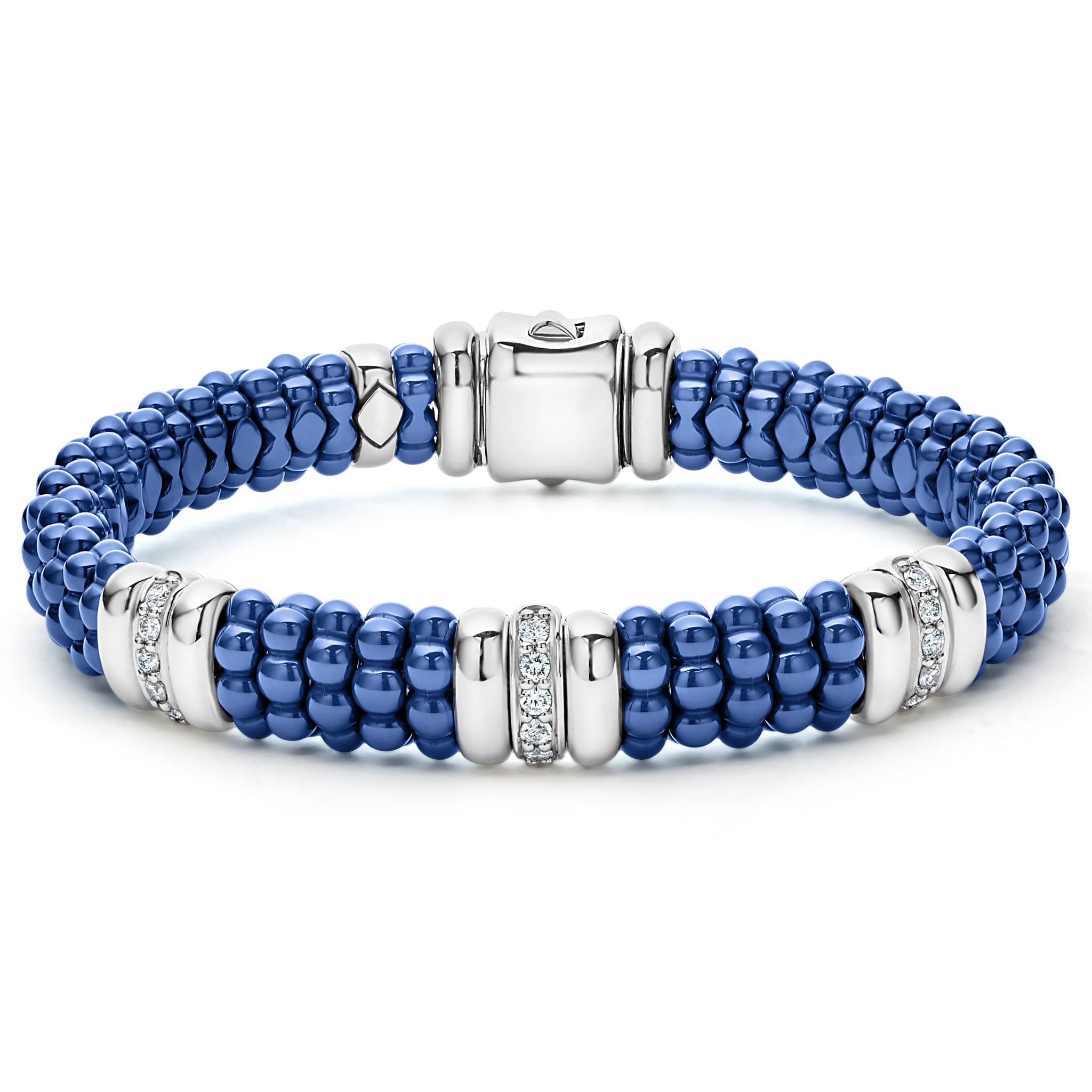 Lagos Blue Caviar Three Station Ceramic Diamond Bracelet