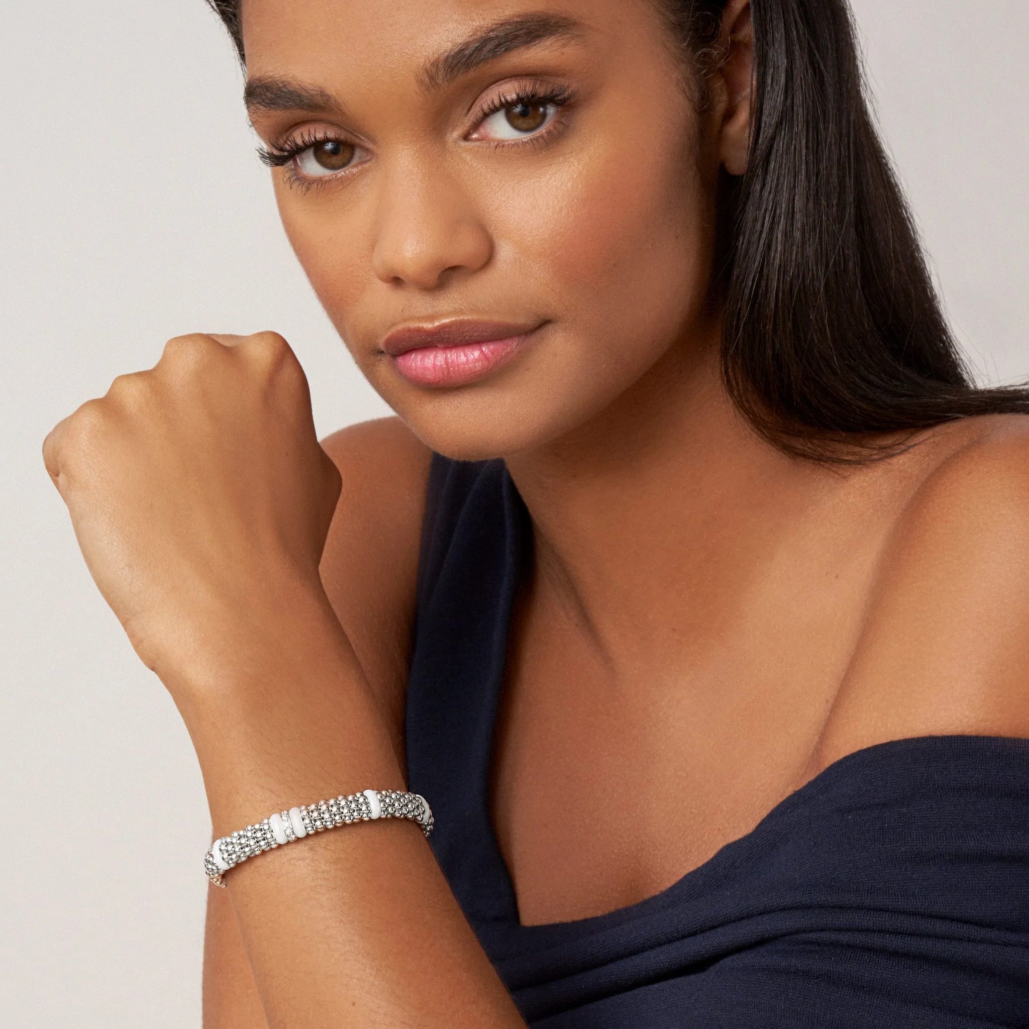 Lagos White Caviar Single Station Diamond Caviar Bracelet
