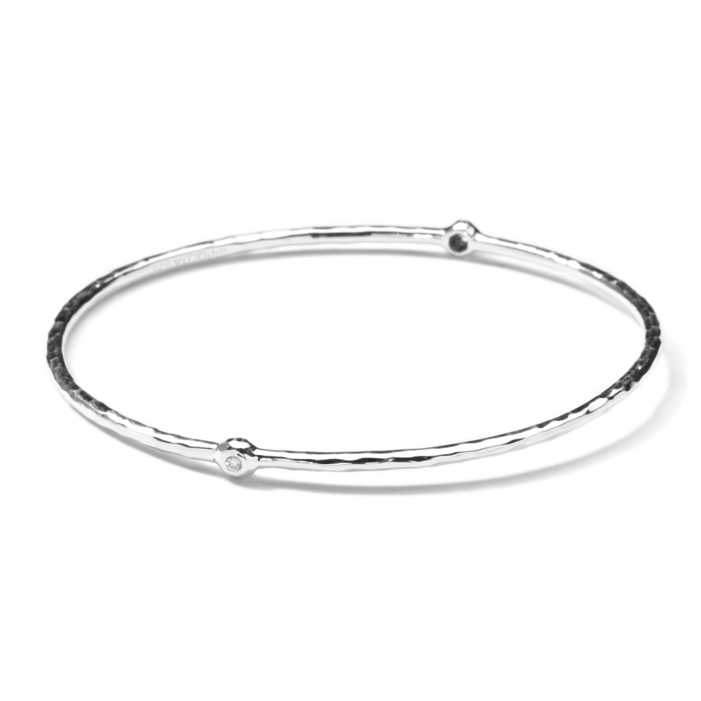 Ippolita Stardust Silver Diamond Hammered Bangle Bracelet