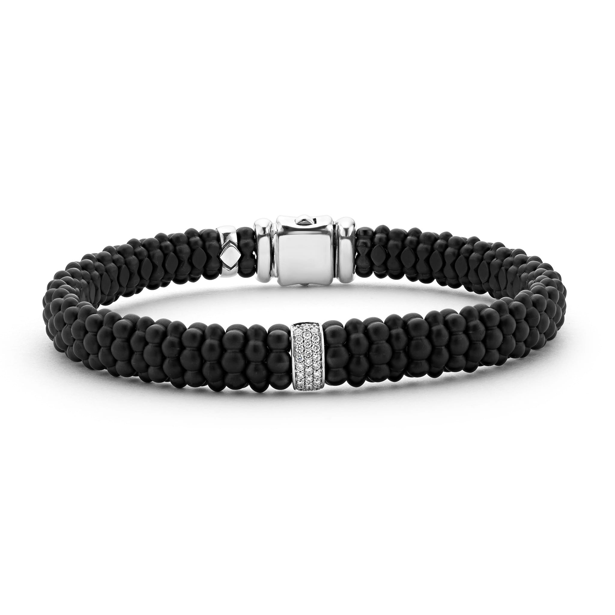 Lagos Men's Black Caviar Single Station Matte 9mm Diamond Bracelet