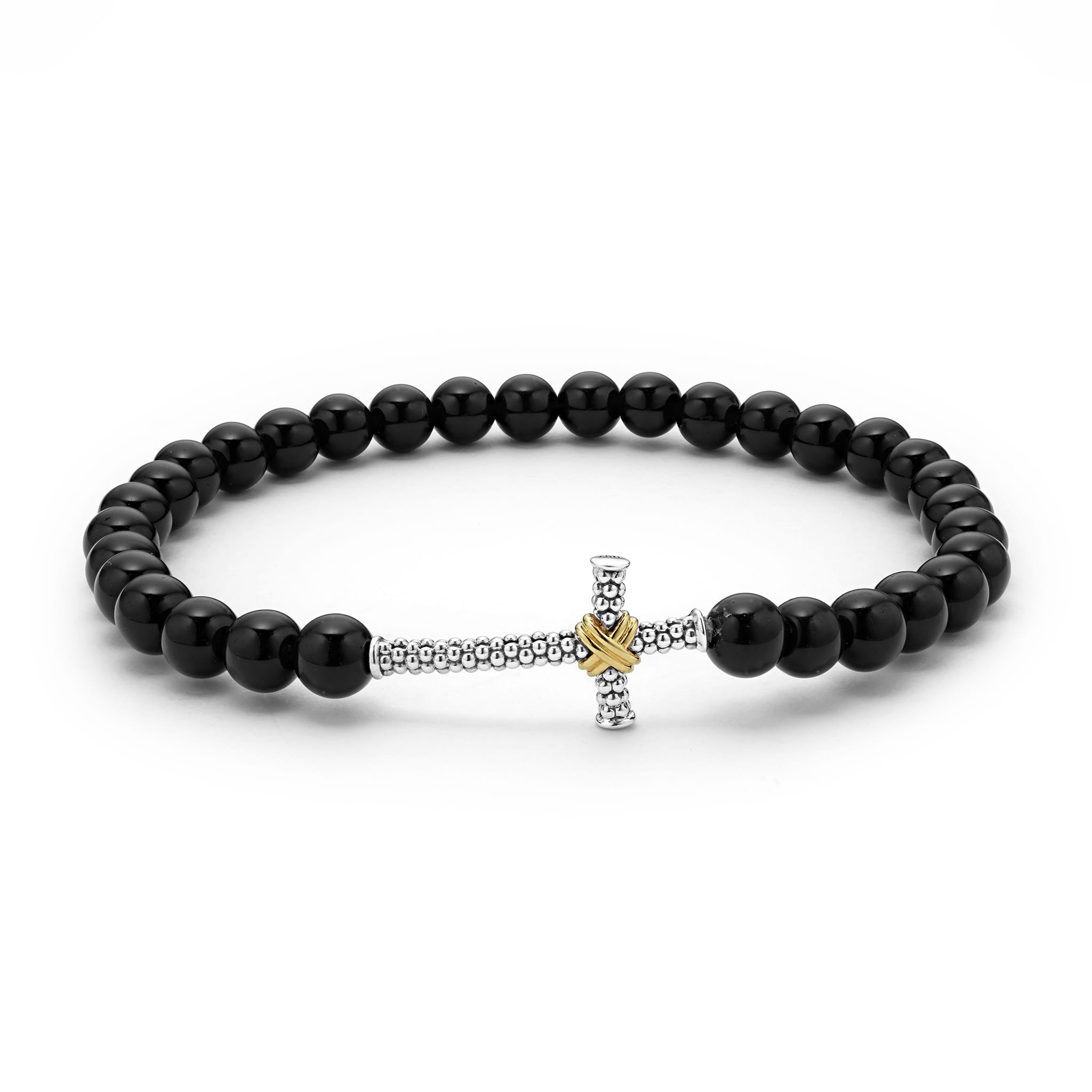 Lagos Men's Anthem Onyx Cross Beaded Stretch Bracelet