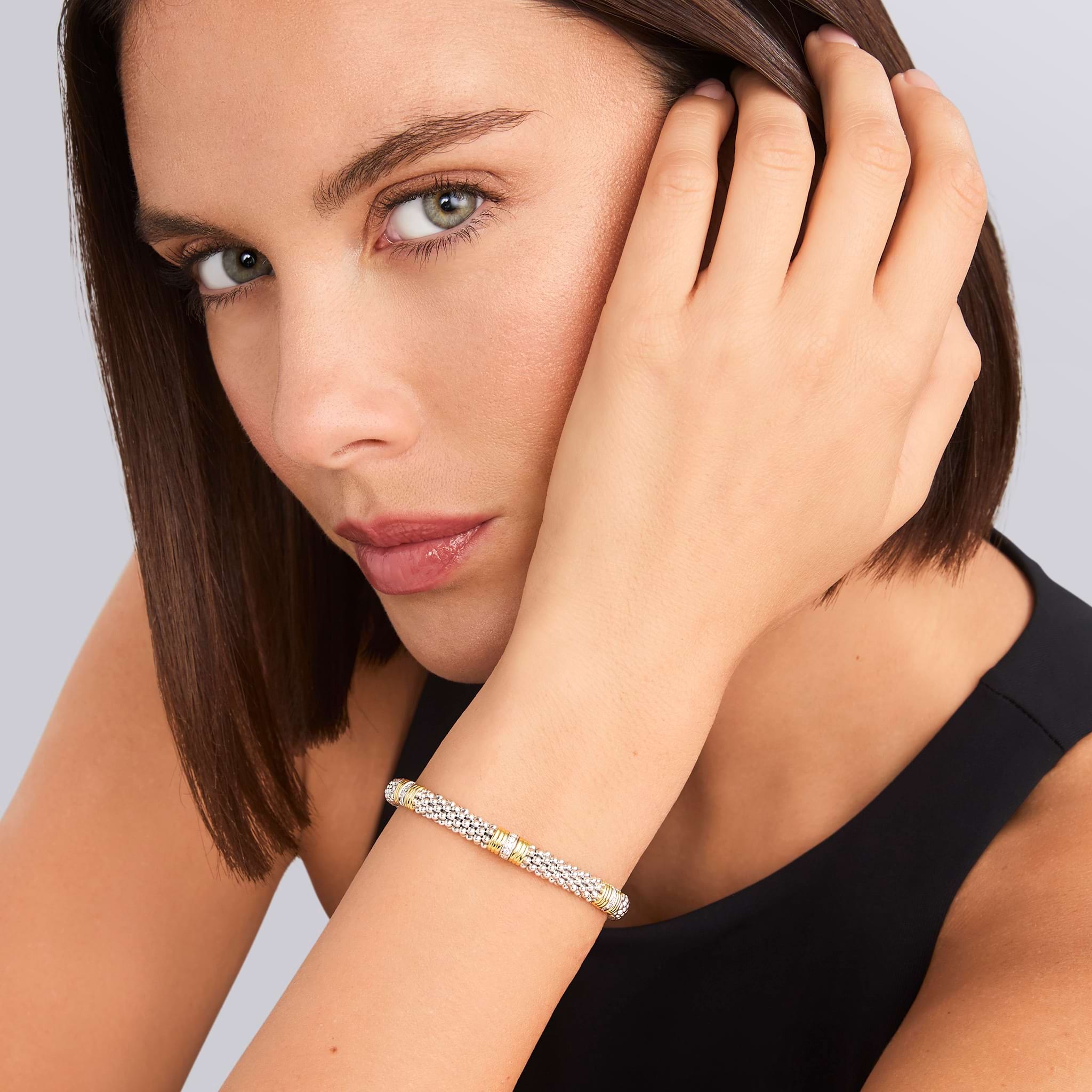 Lagos Signature Caviar Triple Diamond 6mm Station Bracelet