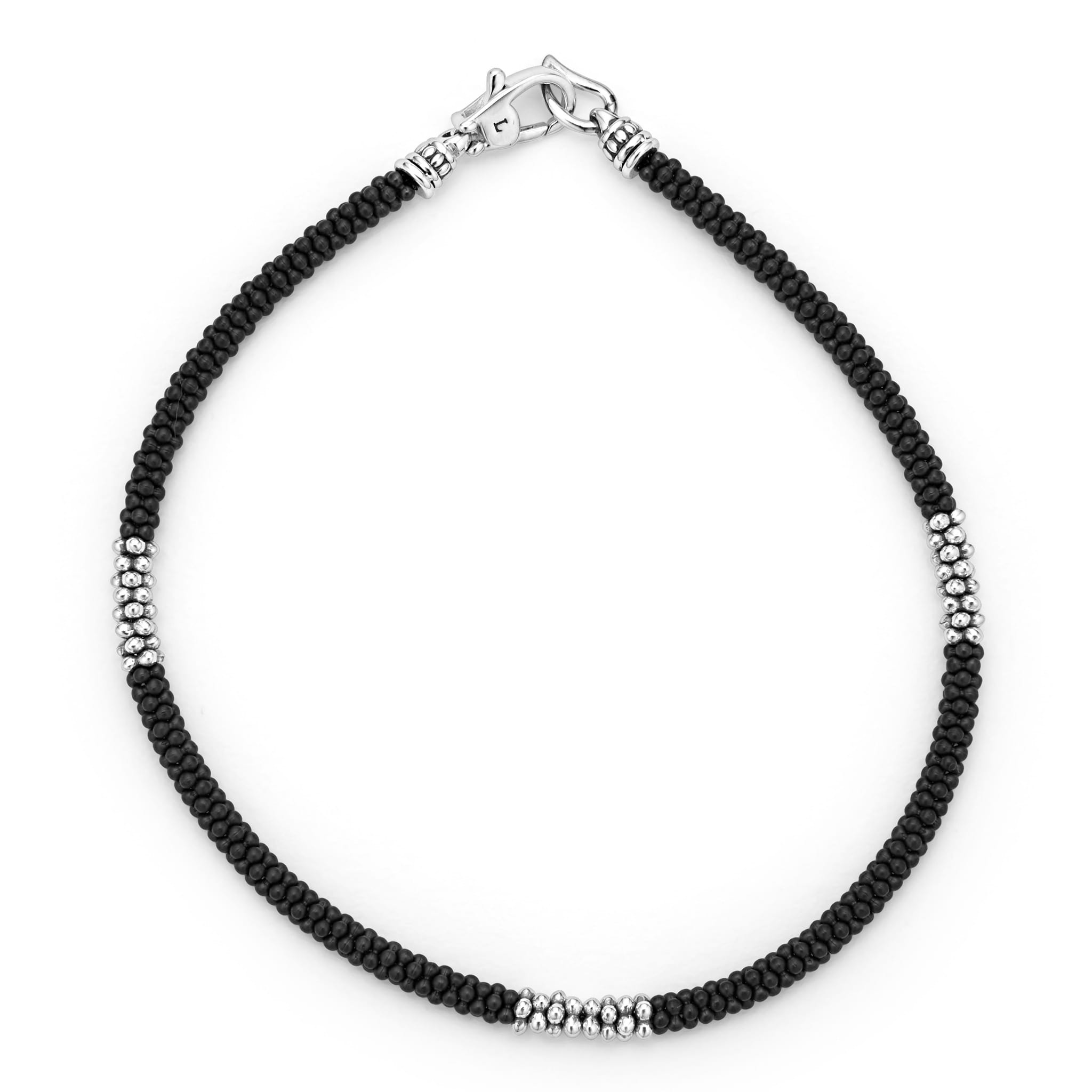 Lagos Men's Black Caviar Three Silver Station 3mm Bracelet