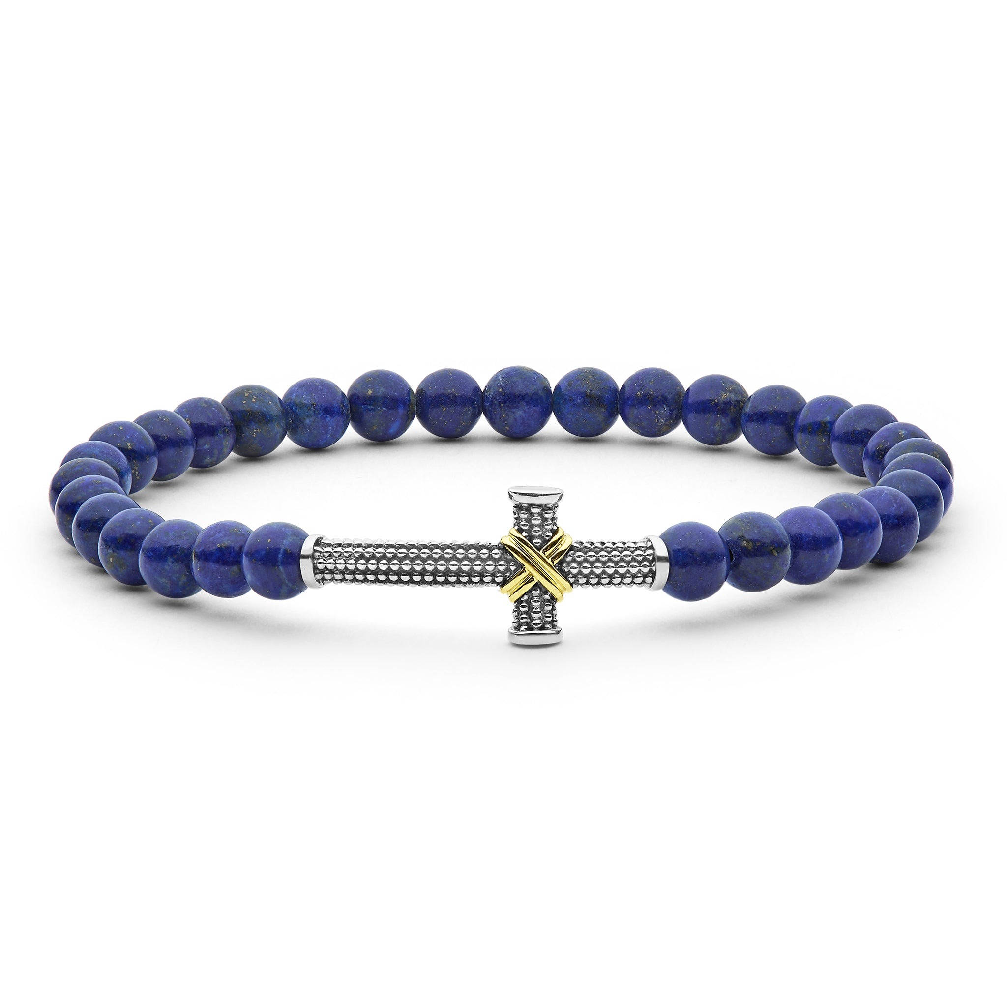 LAGOS Men's Anthem Two-Tone Caviar Cross Lapis Stretch Bracelet