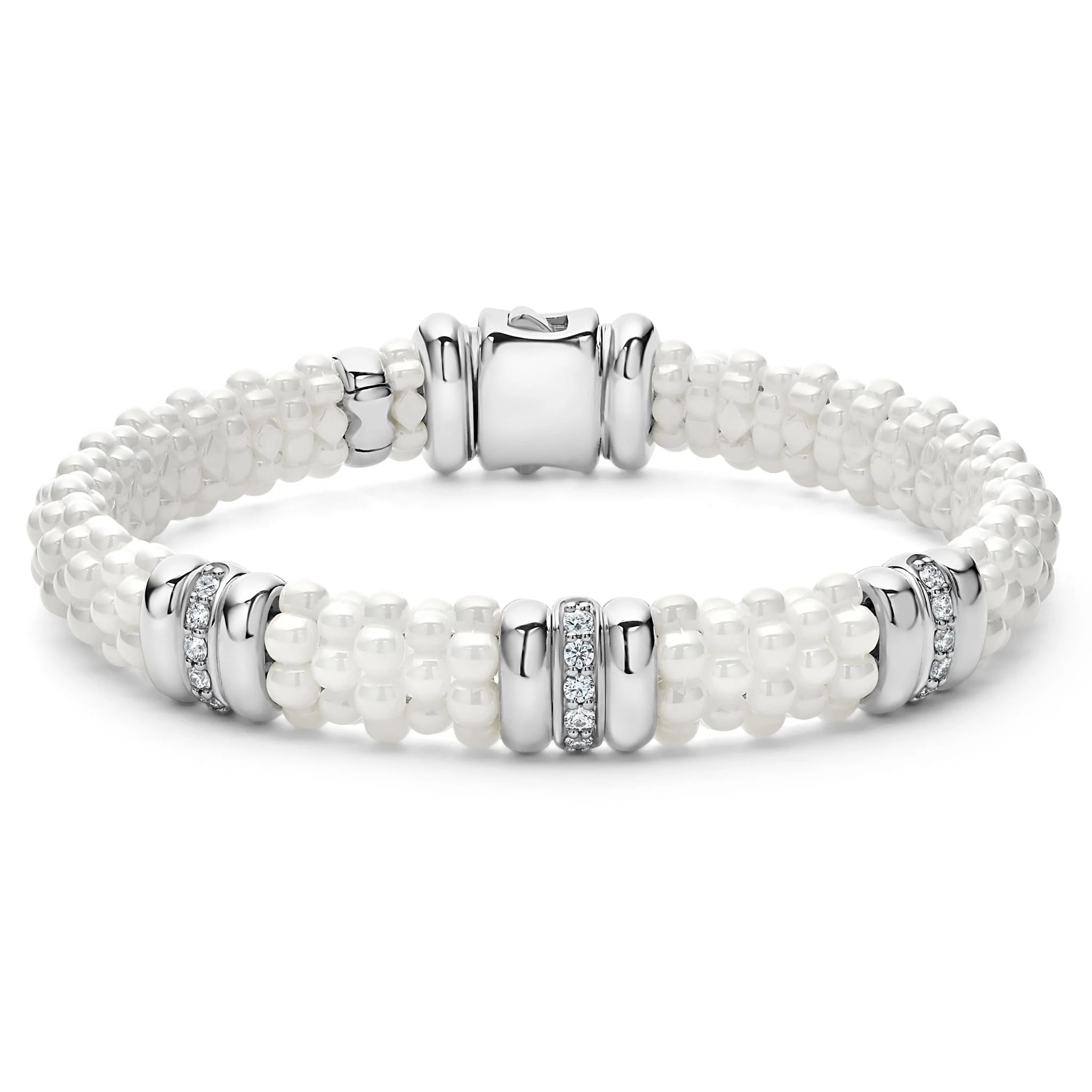 Lagos White Caviar Three Station Diamond Bracelet
